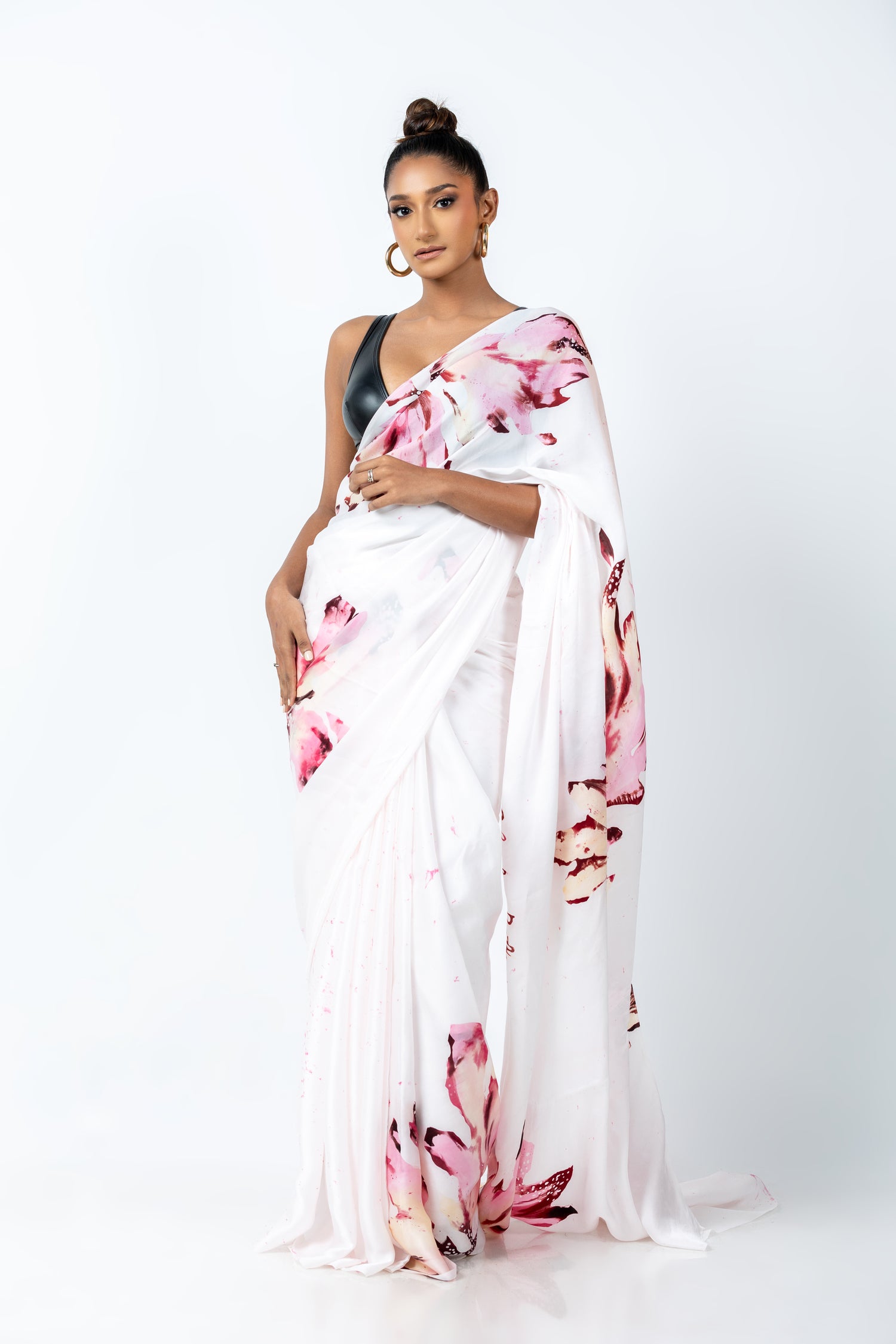 Enchanted White Blossom Saree