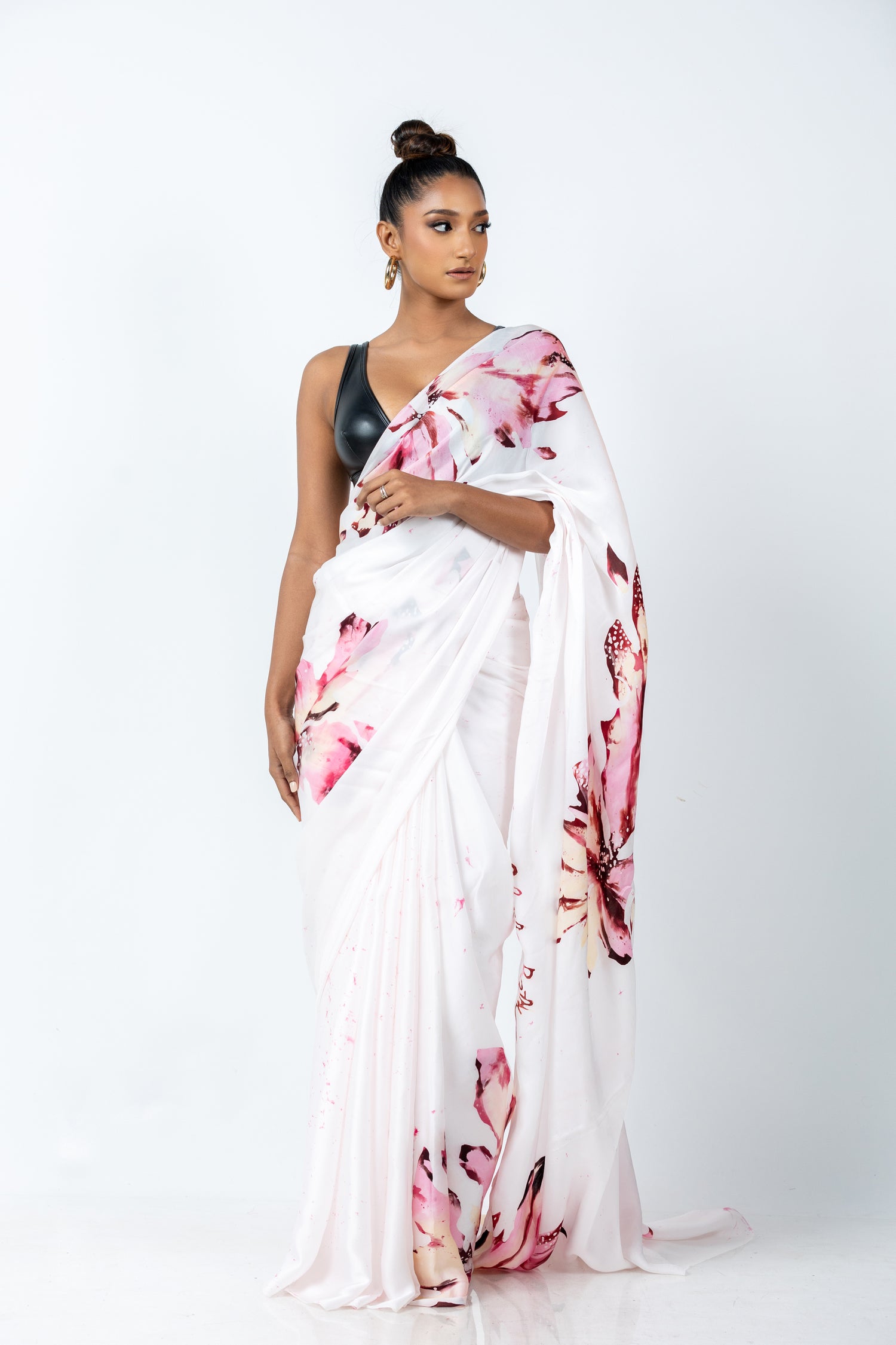 Enchanted White Blossom Saree