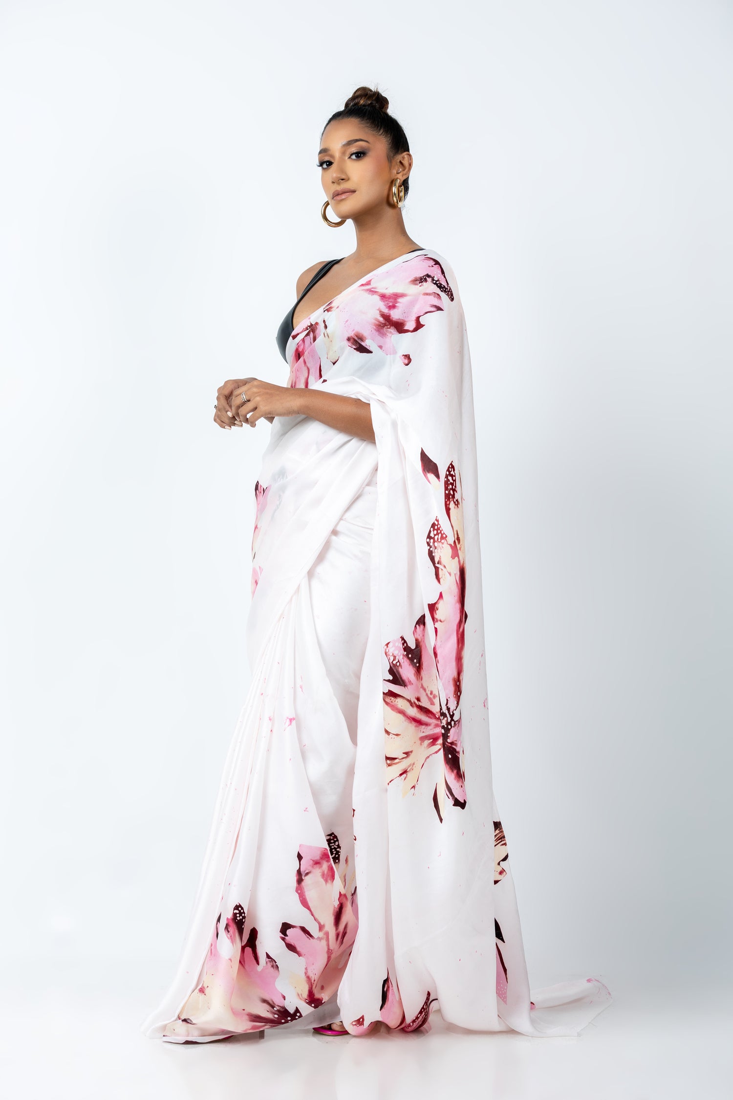 Enchanted White Blossom Saree