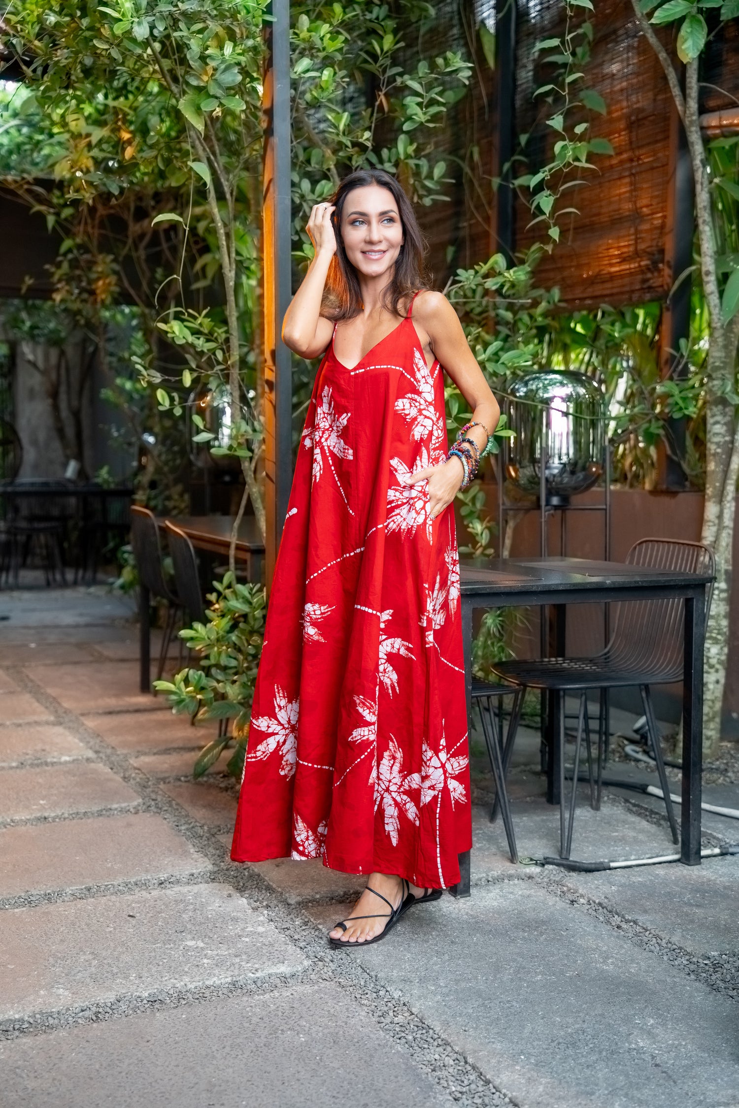 Crimson Palms – Red Coconut Strap Dress