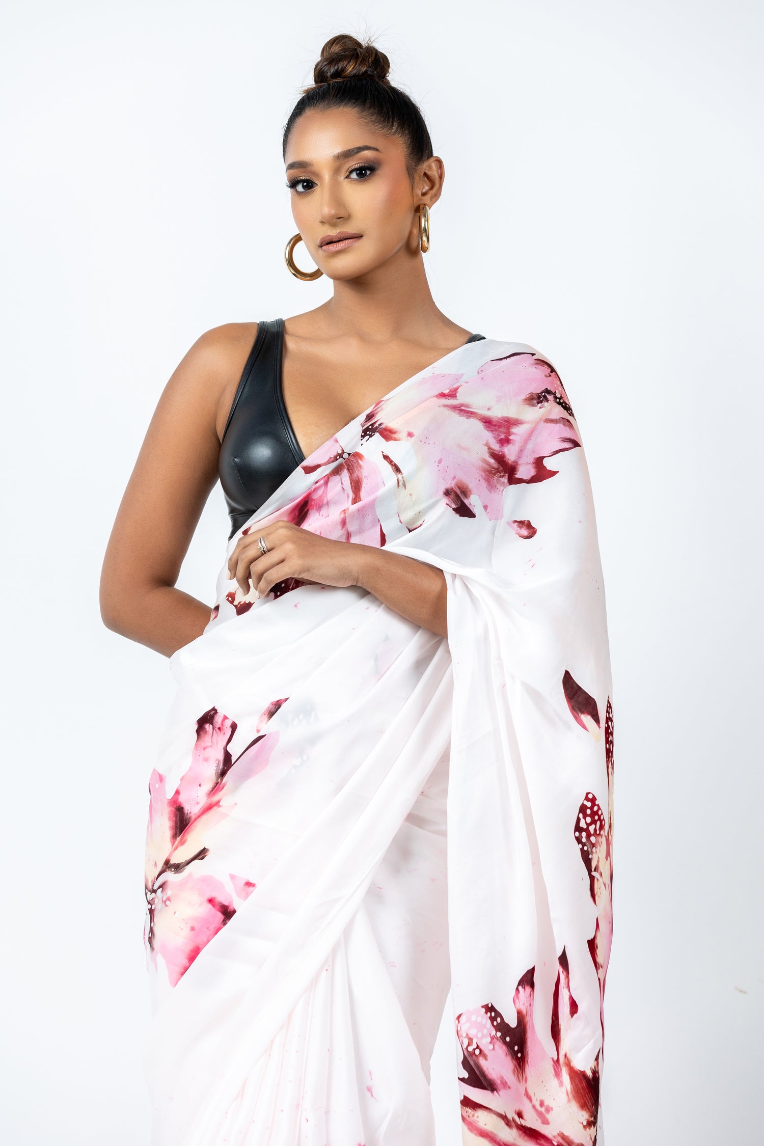 Enchanted White Blossom Saree