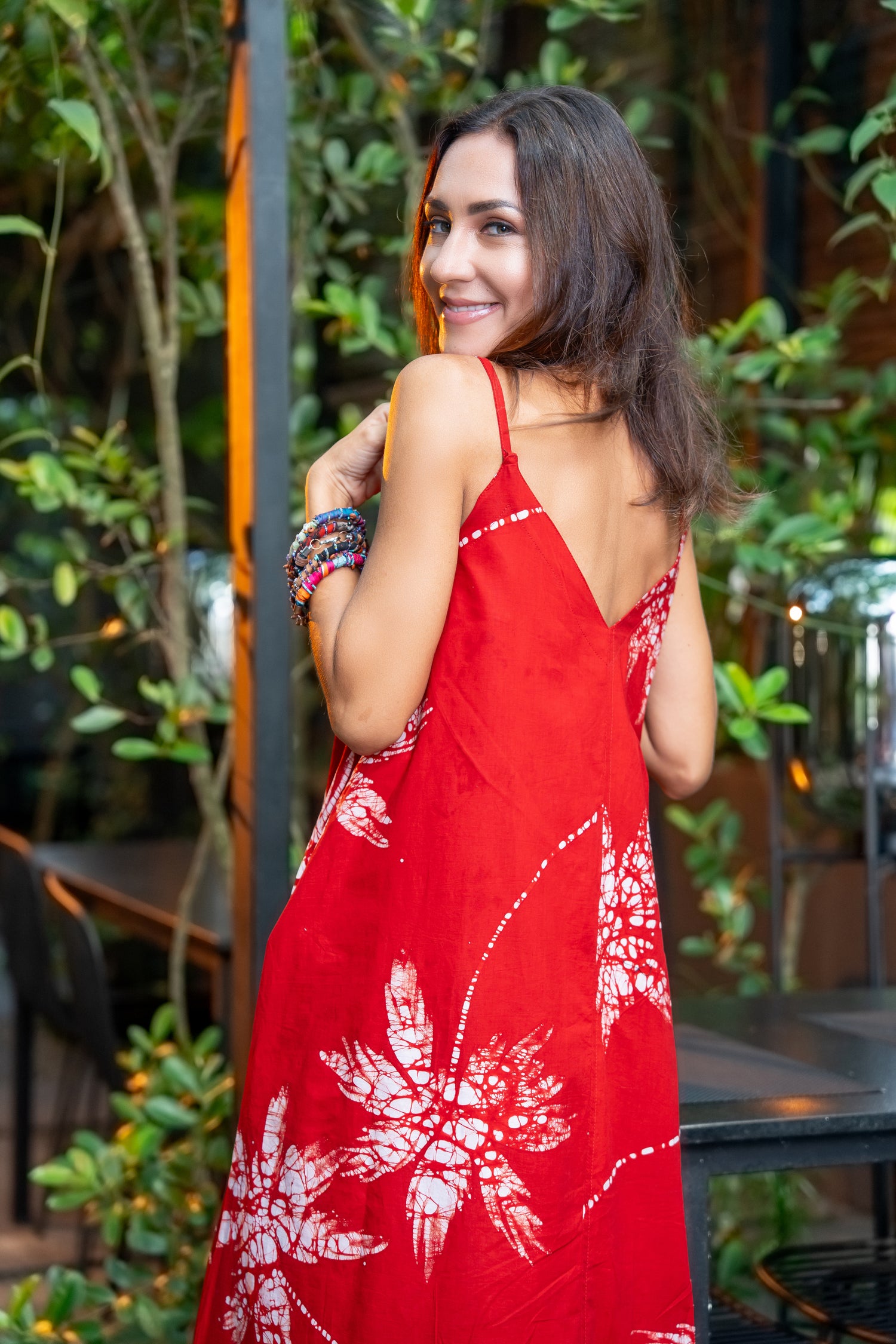 Crimson Palms – Red Coconut Strap Dress