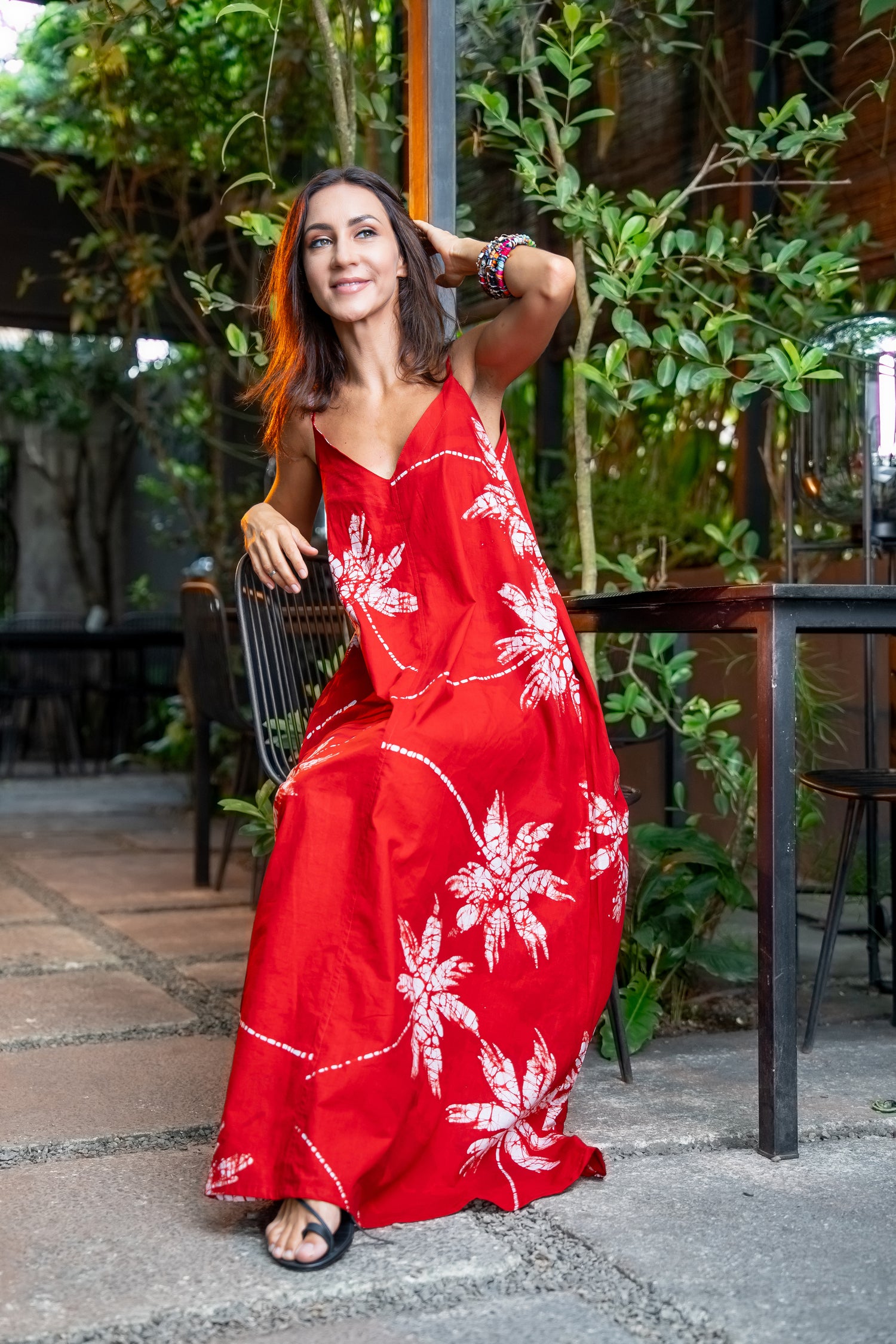 Crimson Palms – Red Coconut Strap Dress