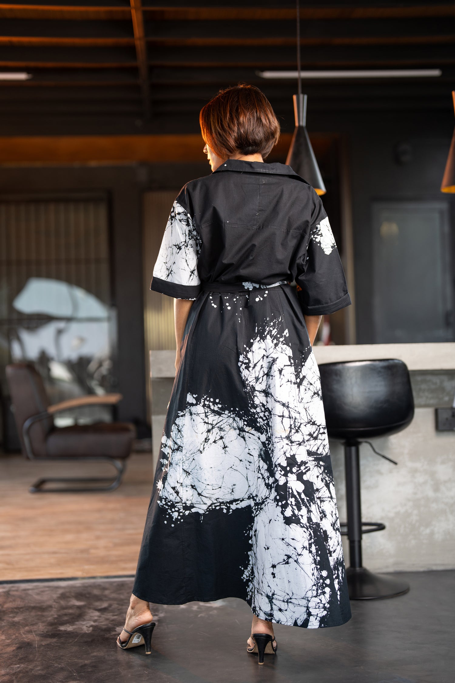 Petal Print Black Shirt Dress