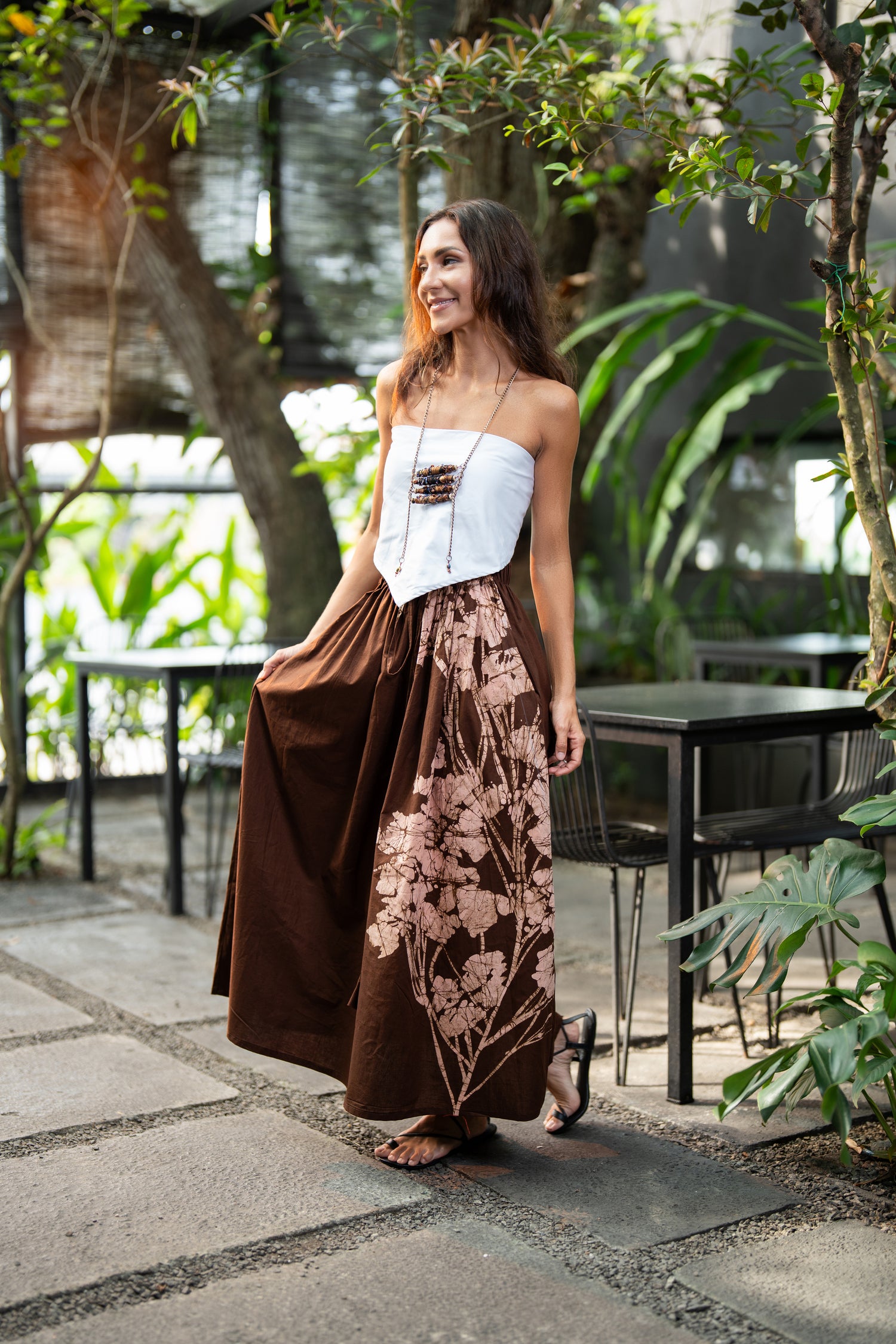 Mocha Bloom – Big Floral Chocolate Brown Skirt