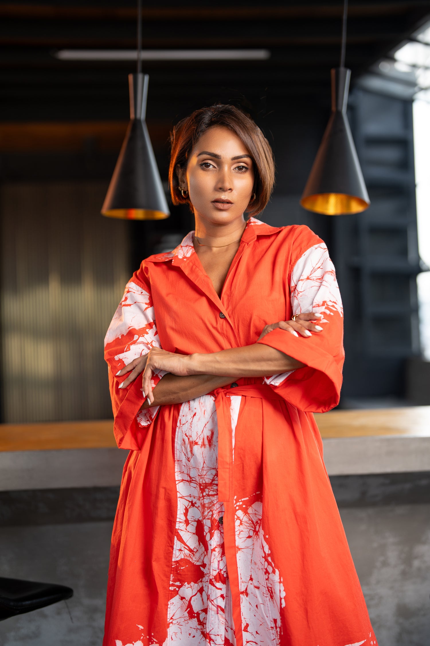 Petal Print Red Shirt Dress