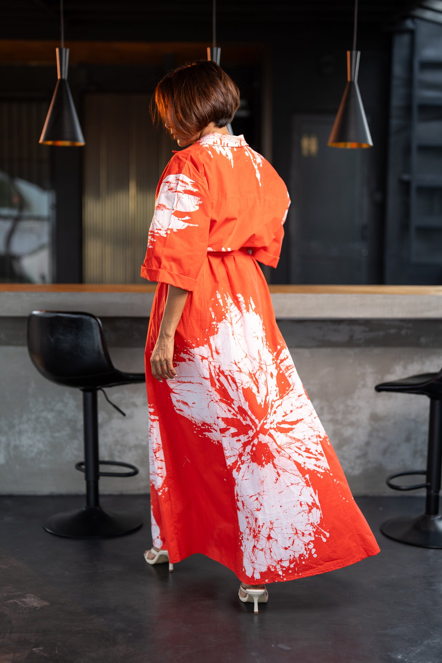 Petal Print Red Shirt Dress