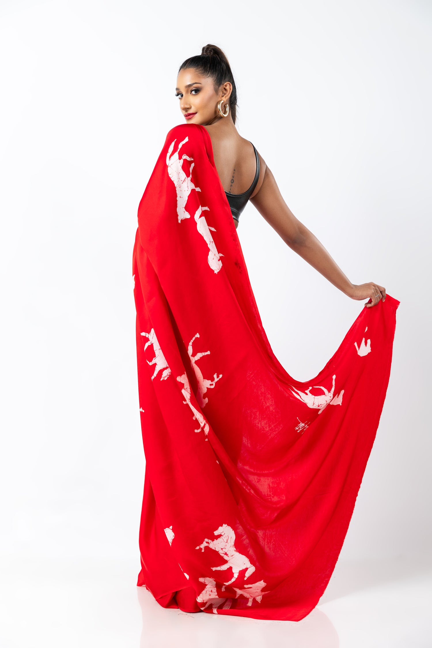 A Dance of Red Horses Saree