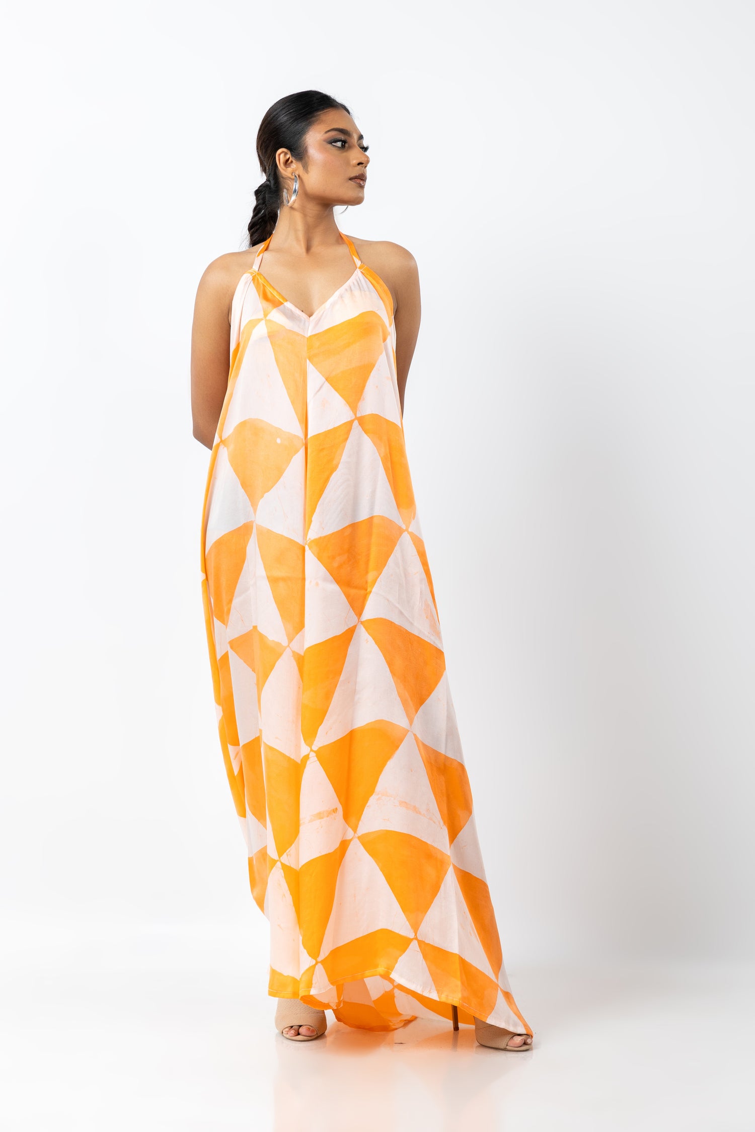 Geometric Elegance Backless Dress