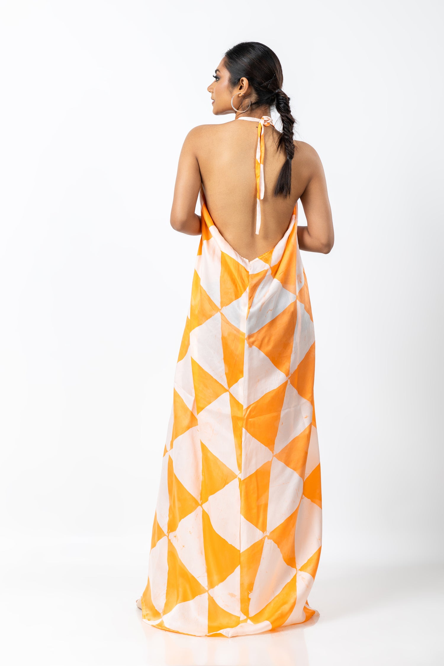 Geometric Elegance Backless Dress
