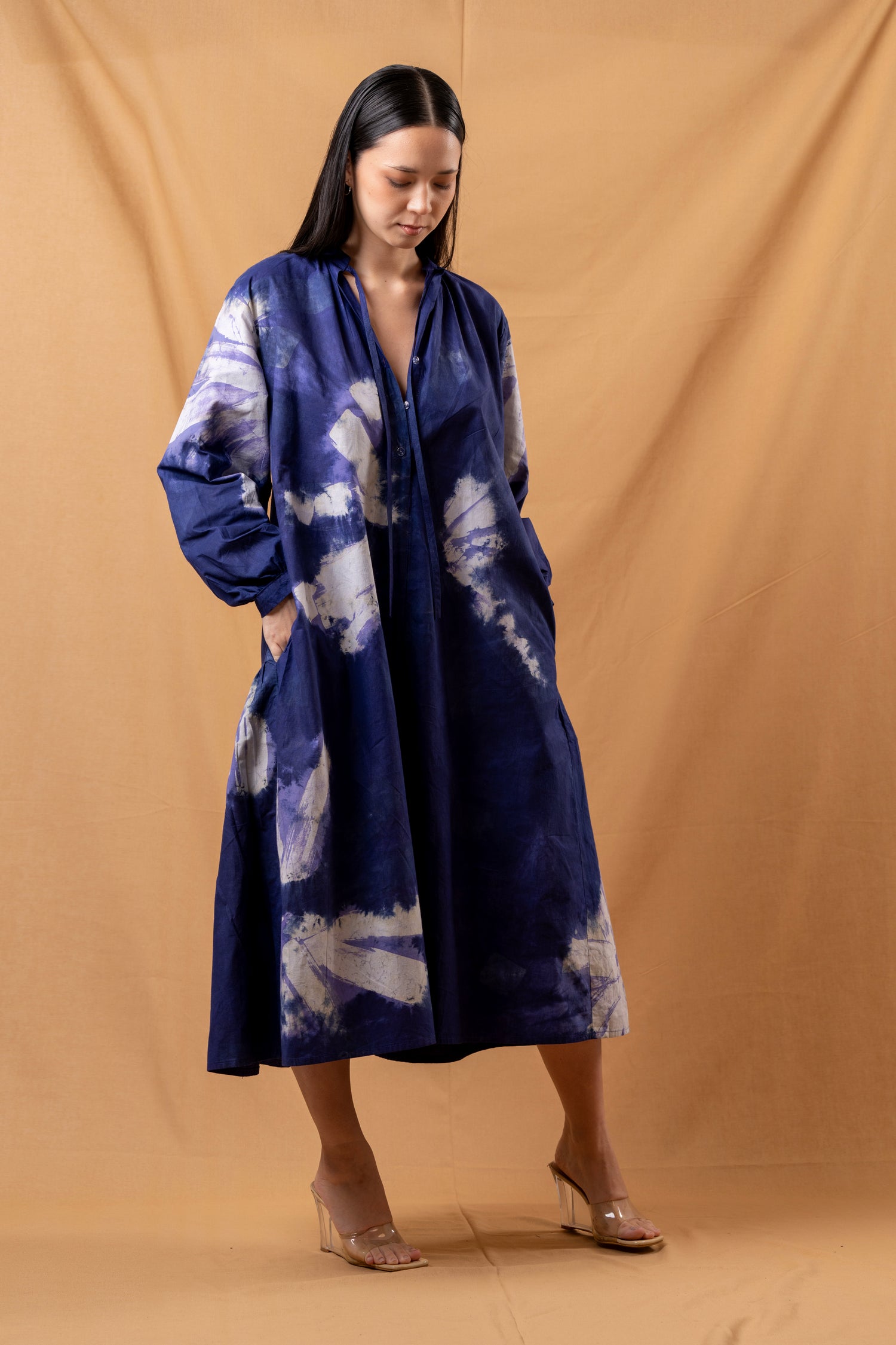 Timeless Flow Long-Sleeve Blue Dress