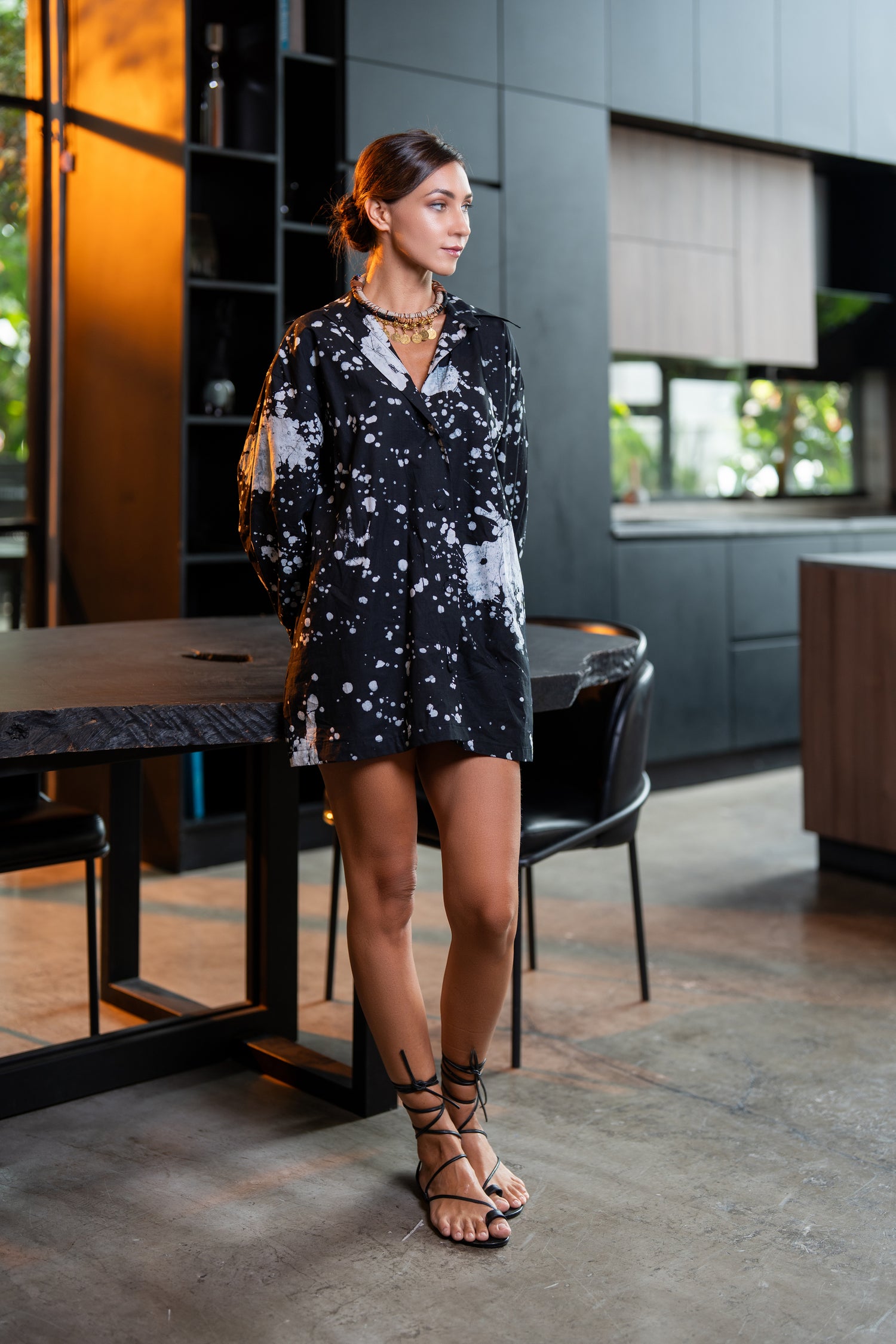Black Short Dress – Abstract Dots