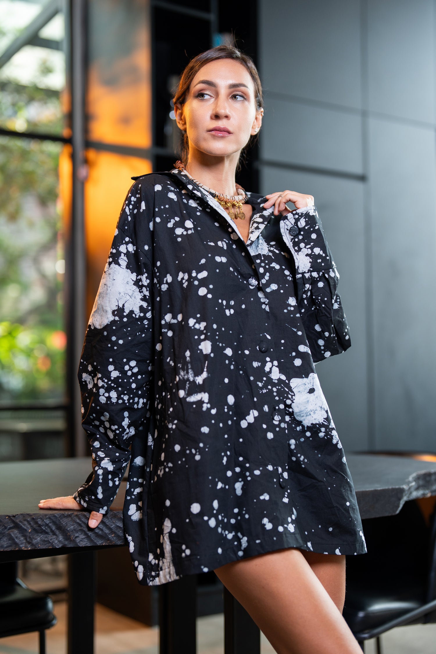 Black Short Dress – Abstract Dots