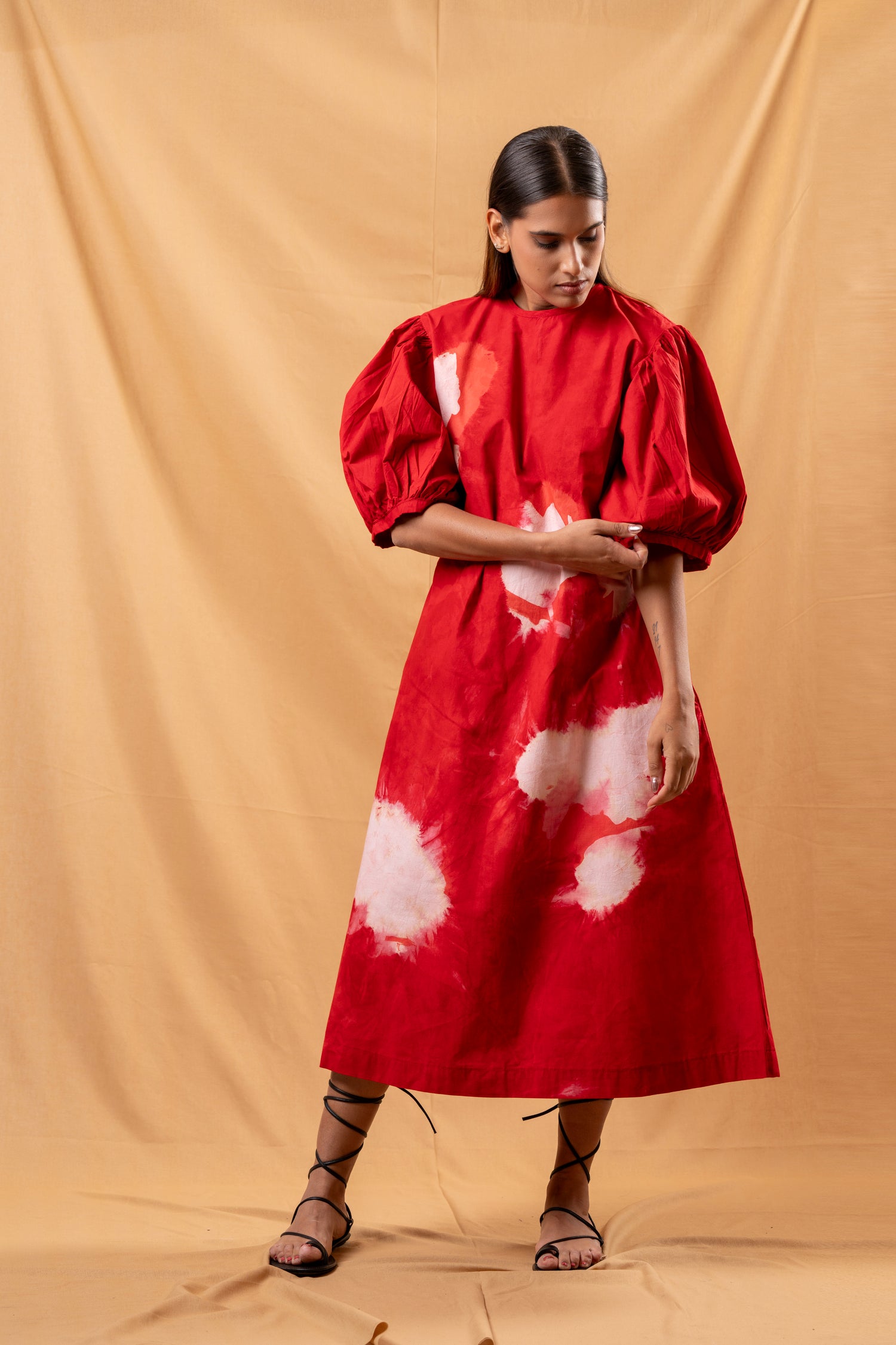 Red Echo Puff Sleeve Dress