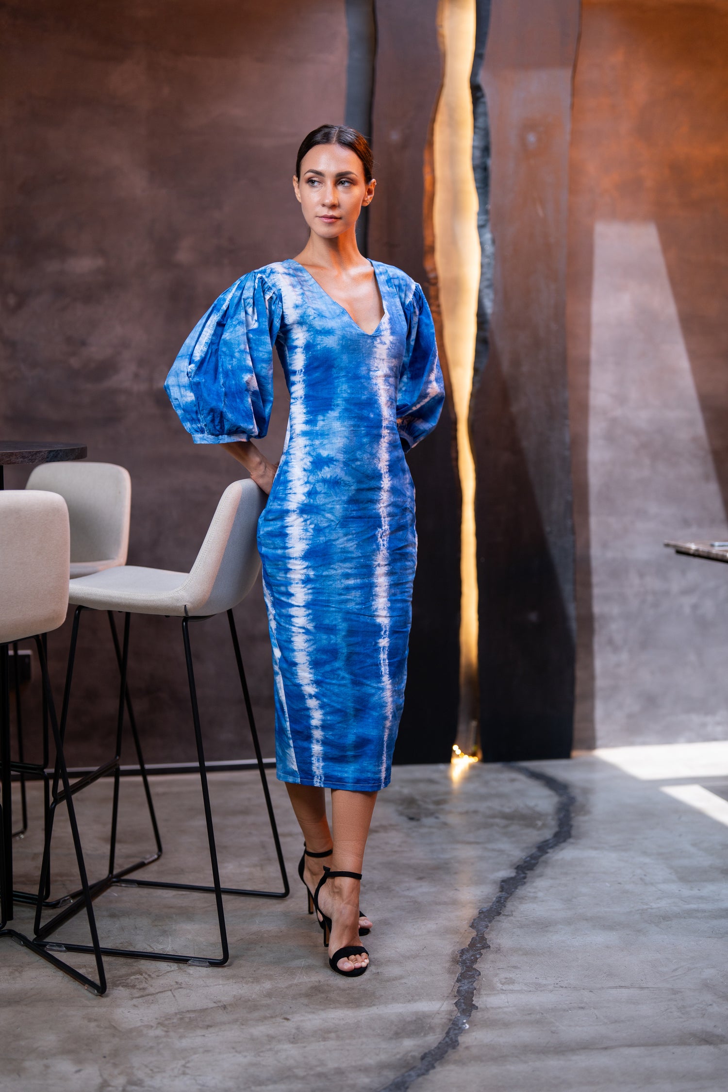 Blue Puff Sleeve Dress