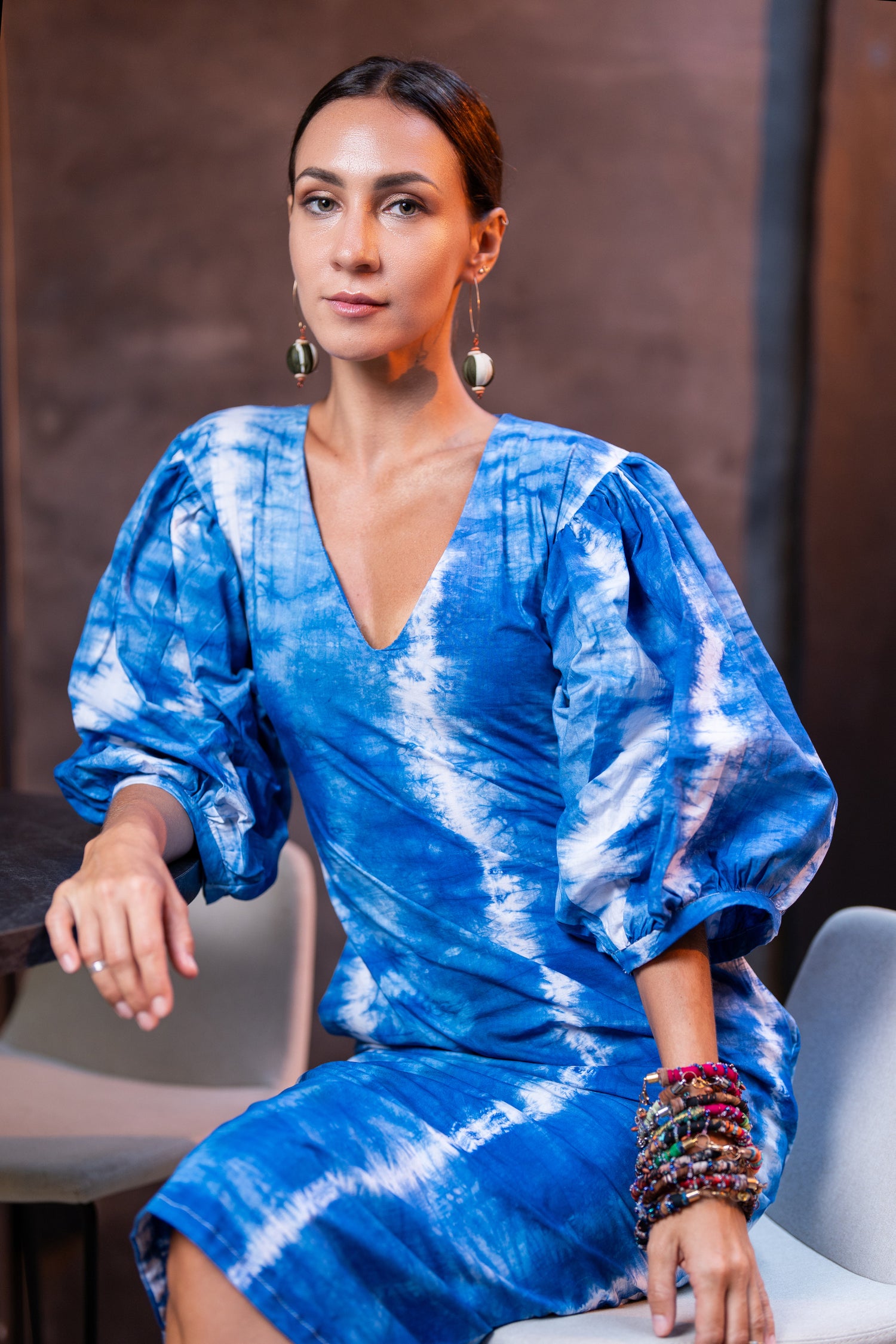 Blue Puff Sleeve Dress