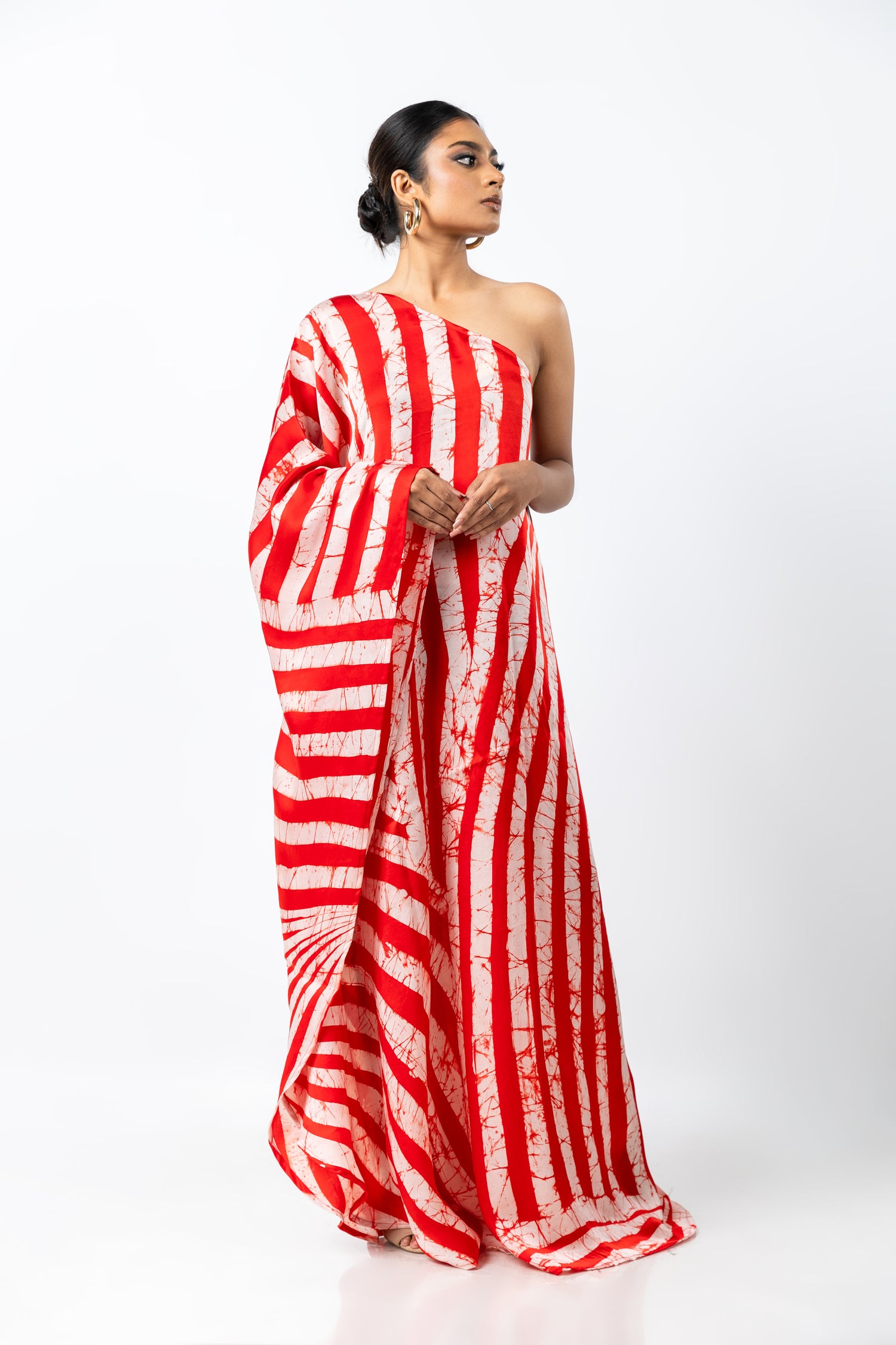 Red Tranquility One Shoulder Kaftan