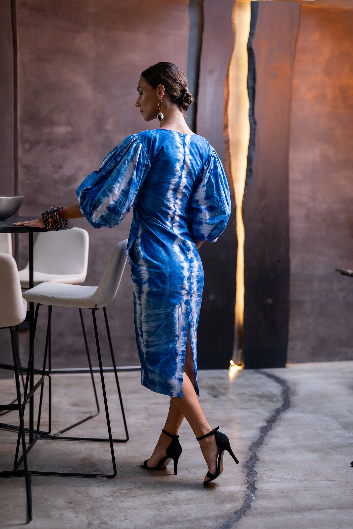 Blue Puff Sleeve Dress