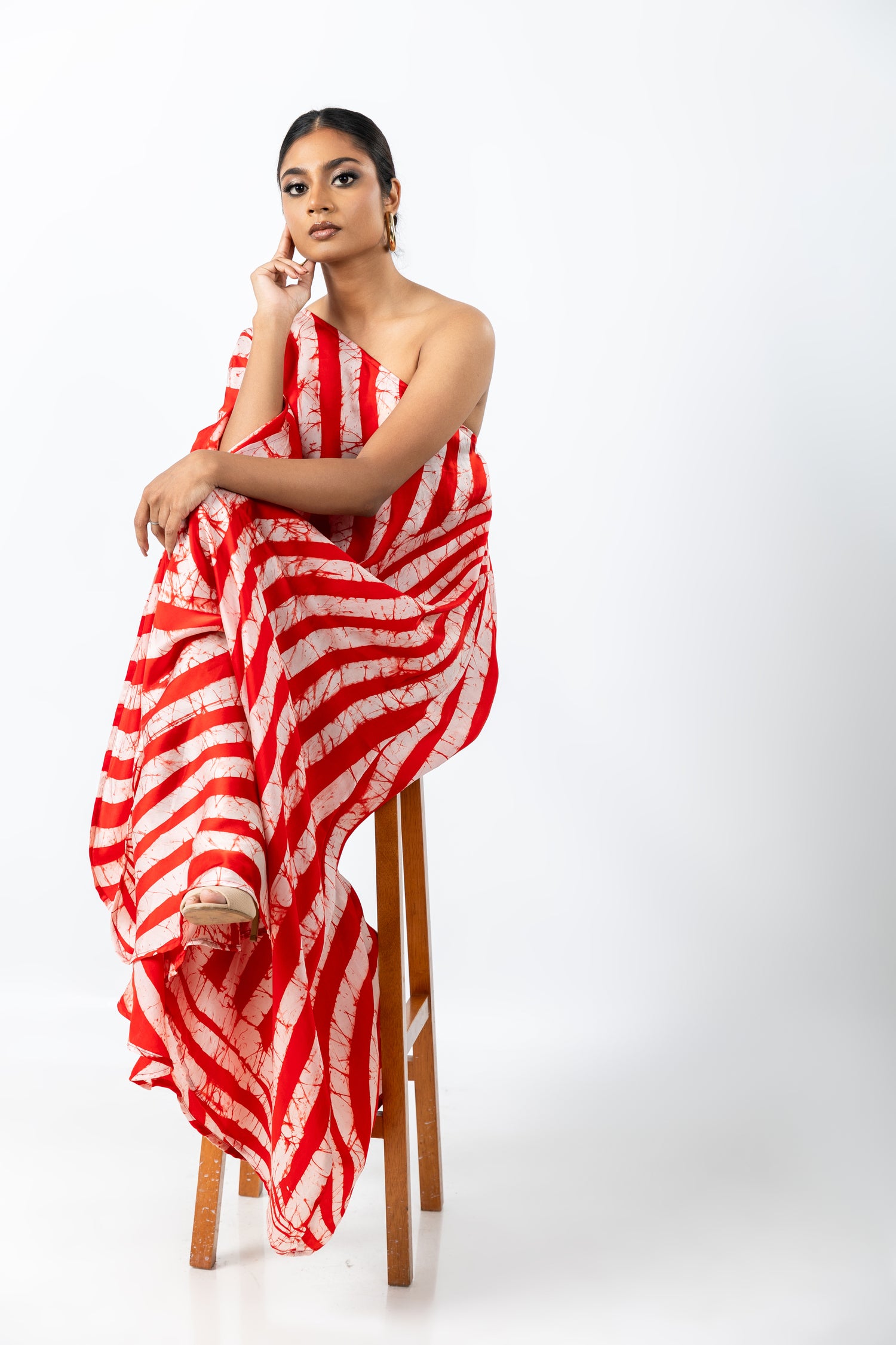 Red Tranquility One Shoulder Kaftan