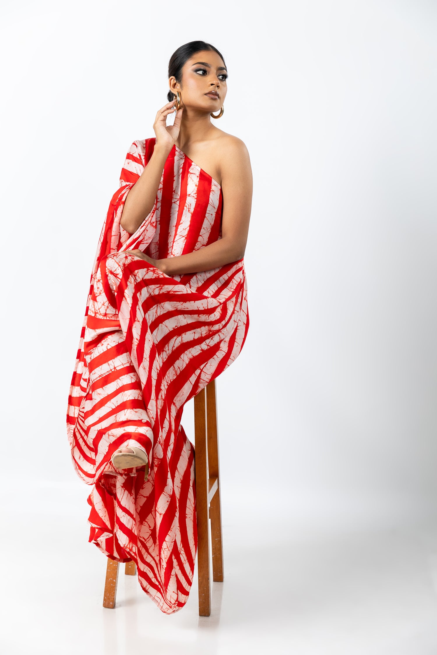 Red Tranquility One Shoulder Kaftan
