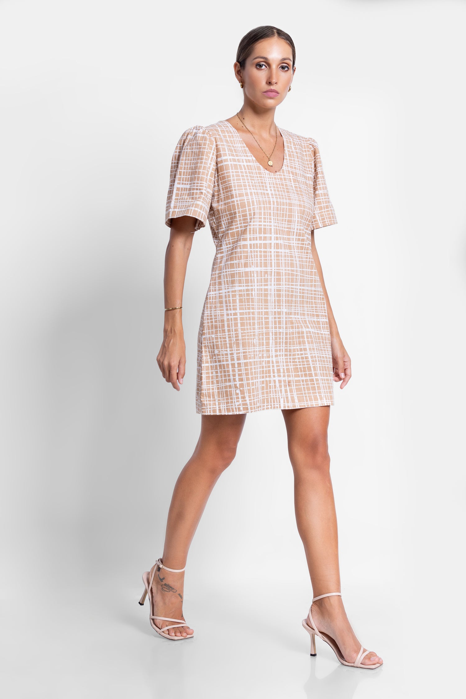Puzzling Mini Beige Dress - Summer 24'