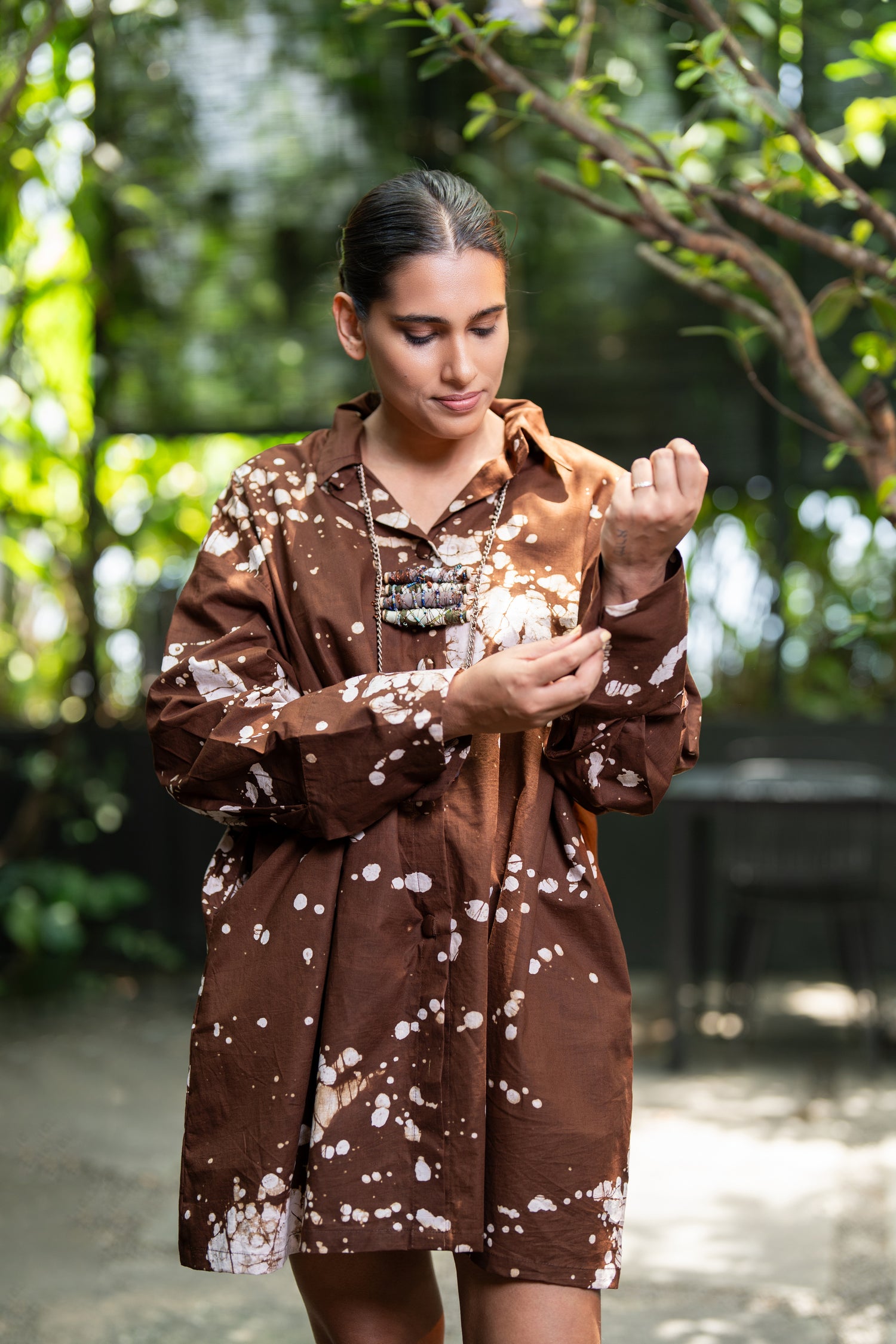 Brown Short Dress – Abstract Dots