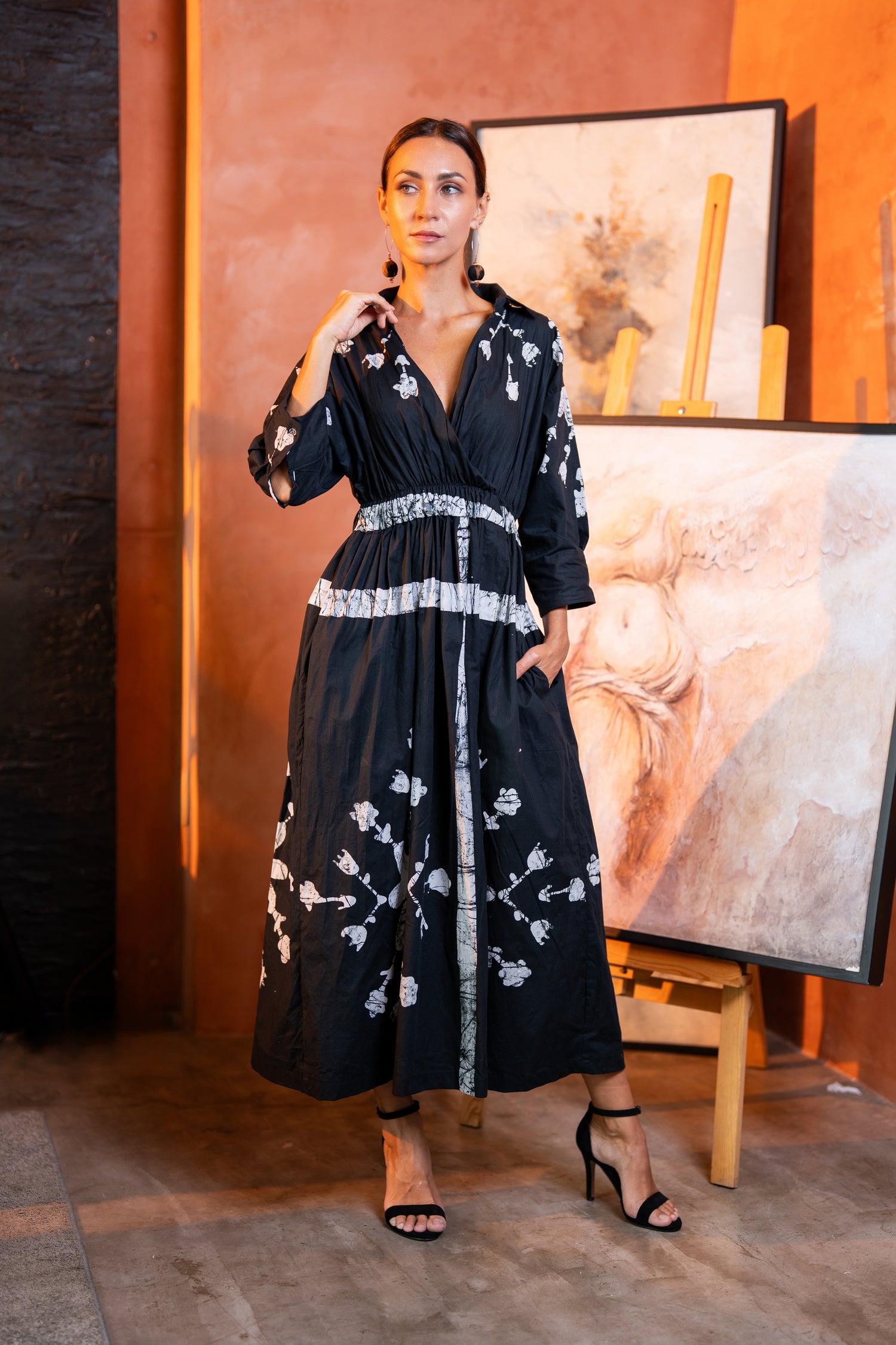 Black Shirt Dress – Floral Motif