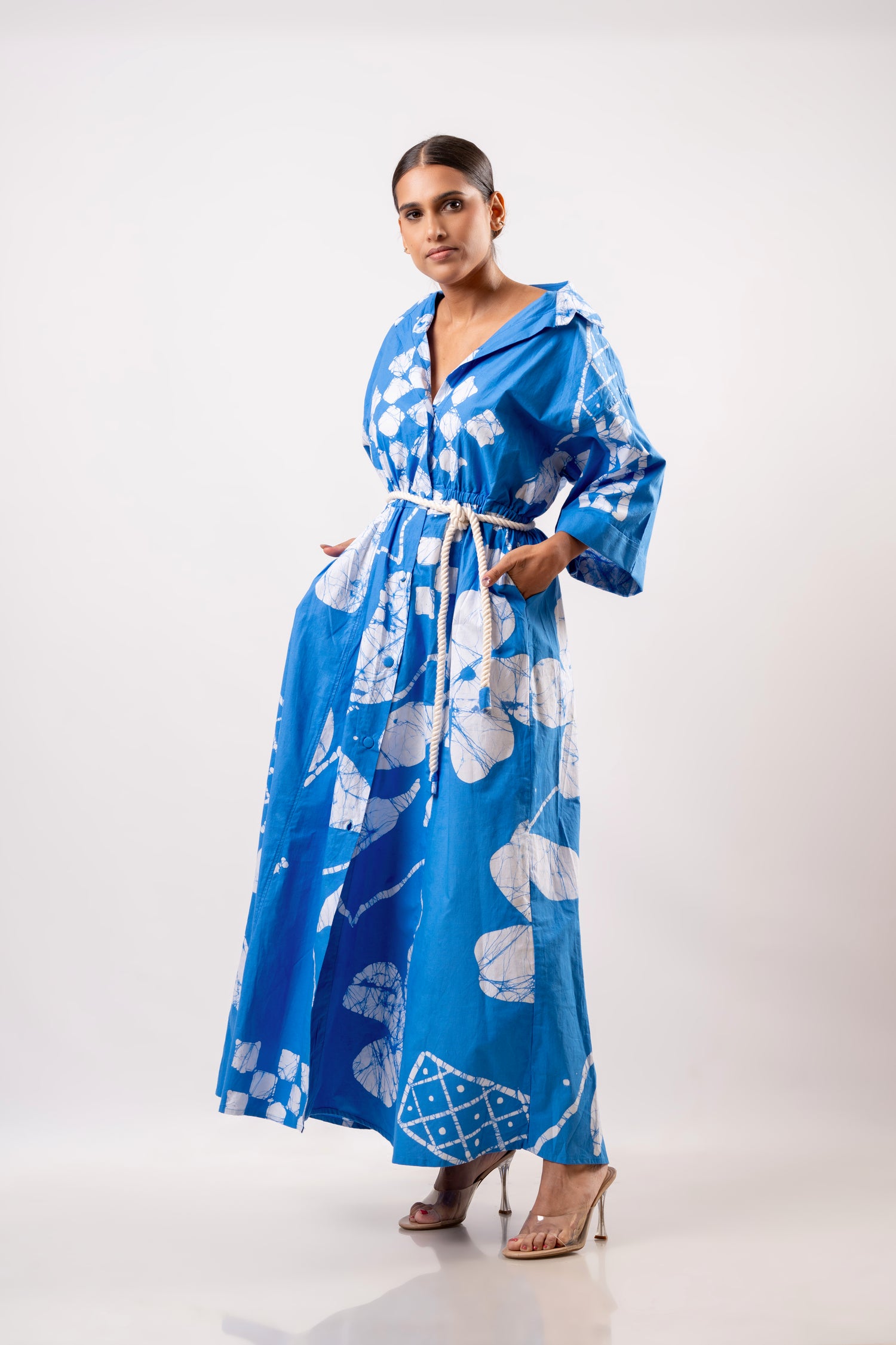 Azure Bloom Sky Blue Shirt Dress