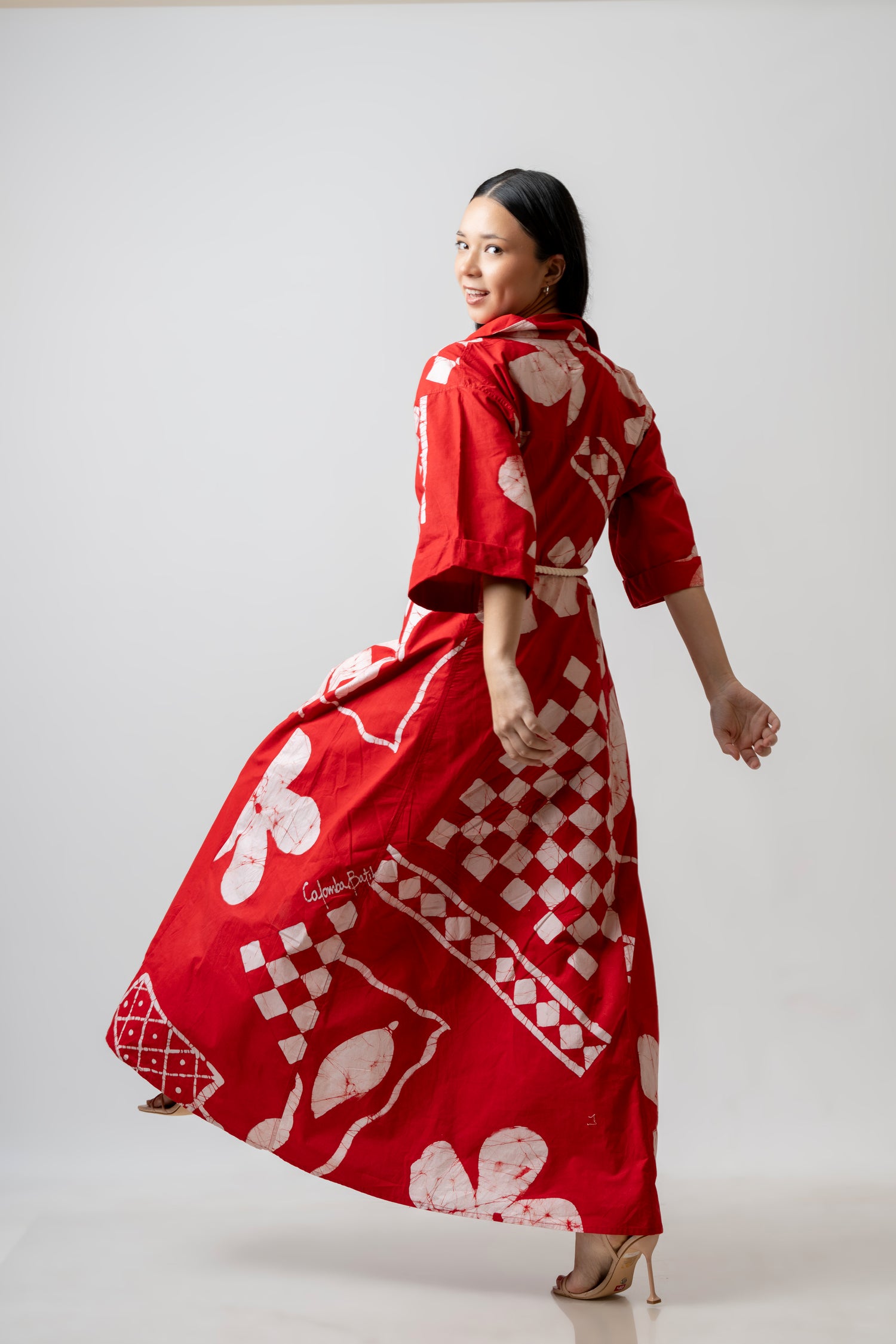 Azure Bloom Red Shirt Dress