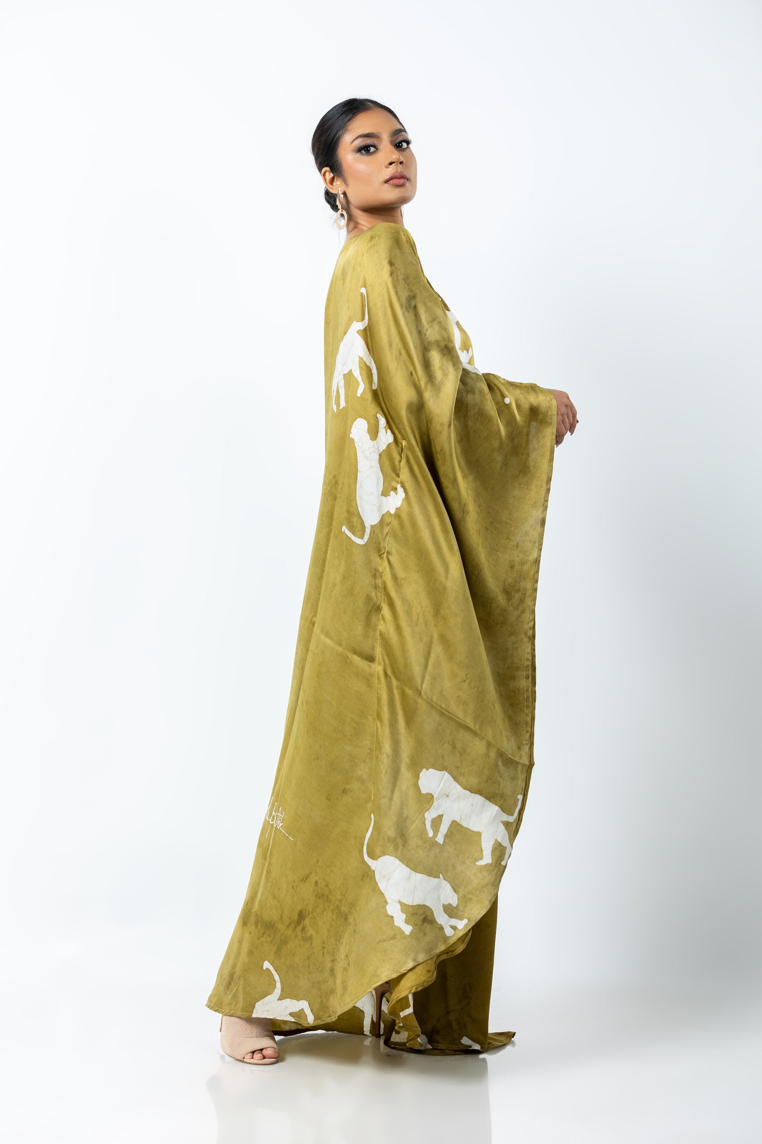 Panther Noir One Shoulder Khaki Kaftan