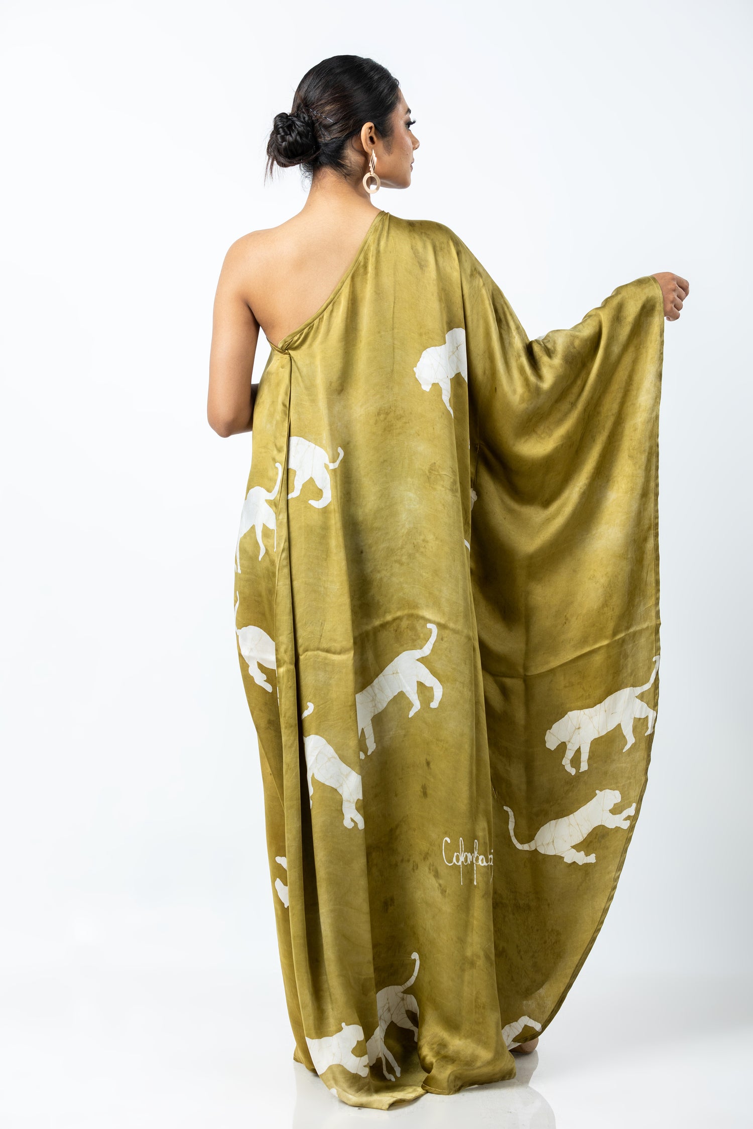 Panther Noir One Shoulder Khaki Kaftan