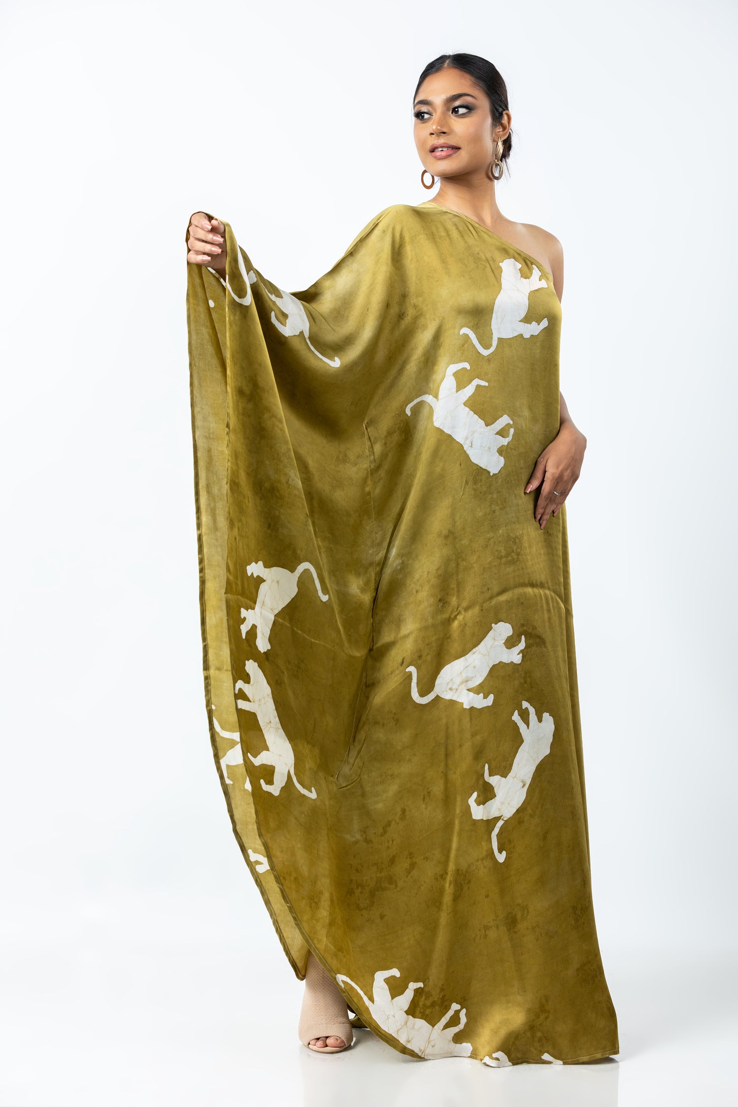 Panther Noir One Shoulder Khaki Kaftan