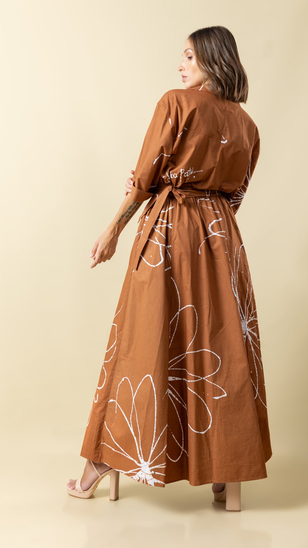 Cotton Breeze: Brown Short Sleeve Long Dress