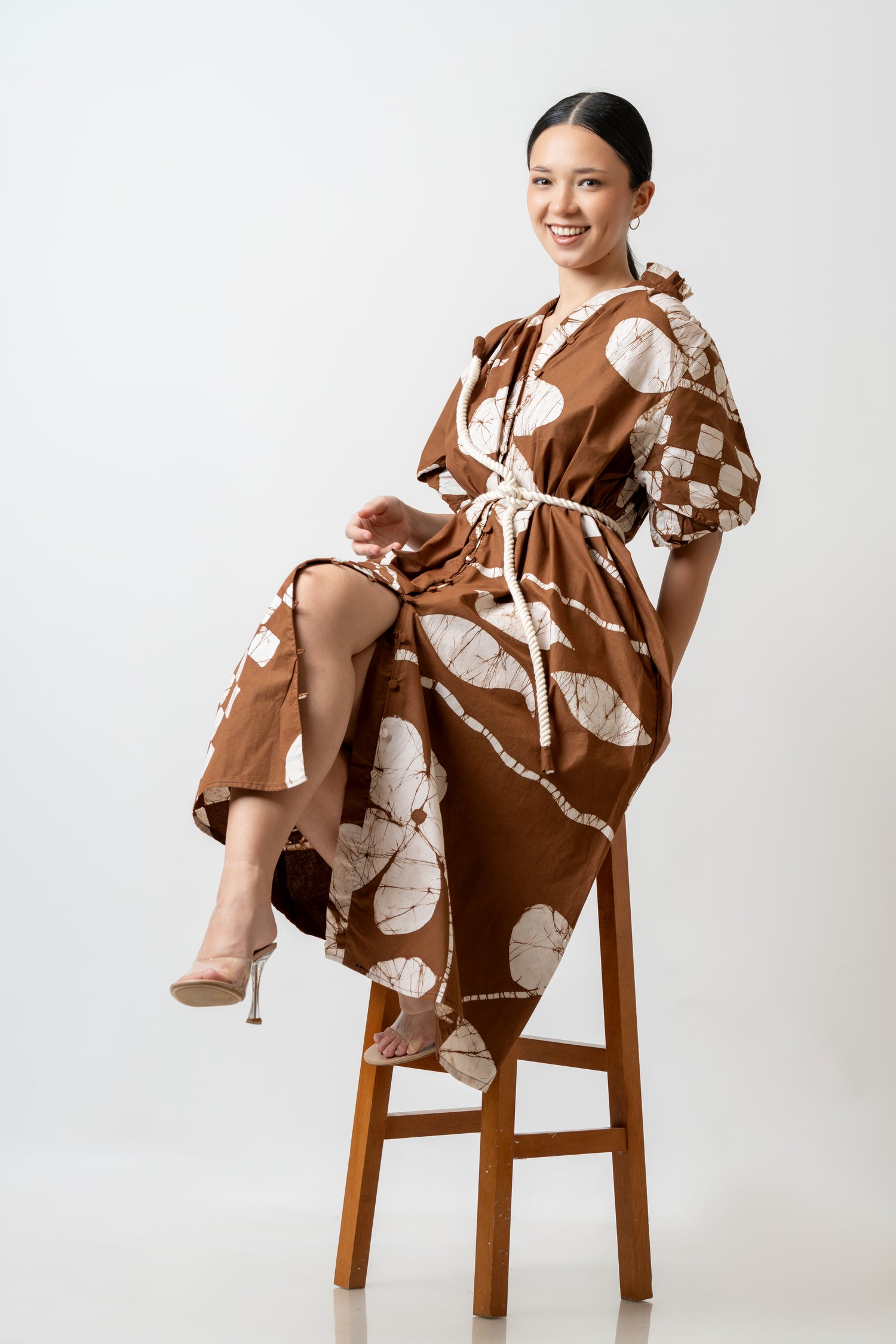 Brown Puff Grace Midi Dress