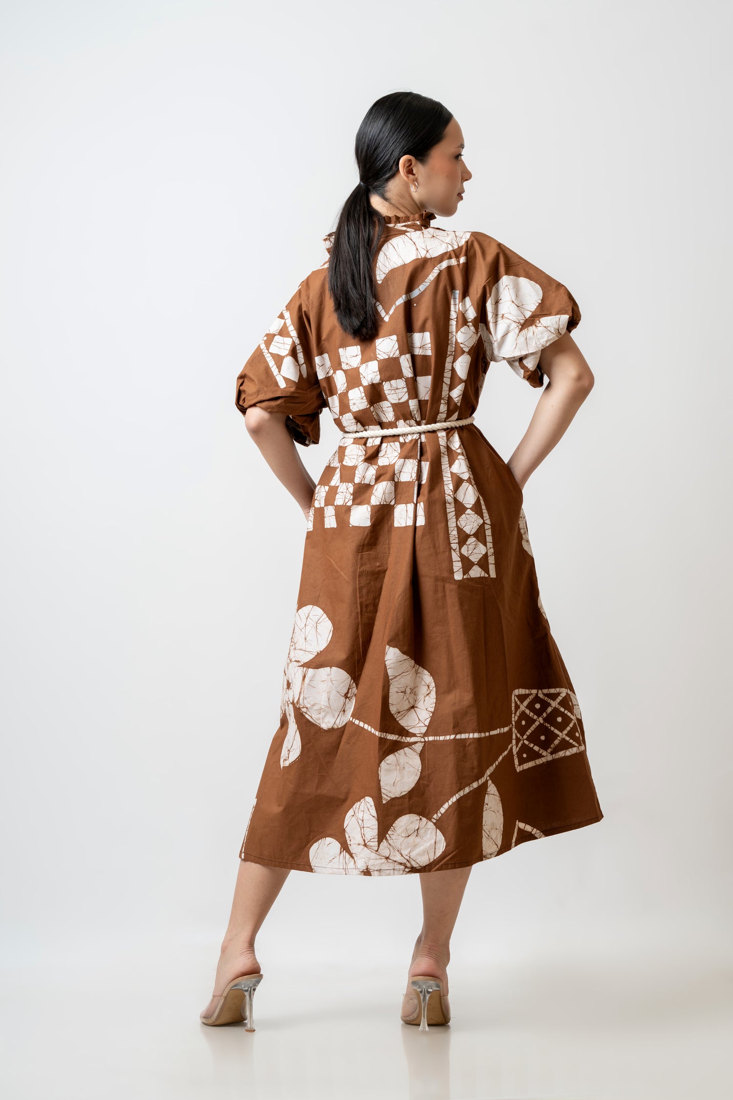Brown Puff Grace Midi Dress