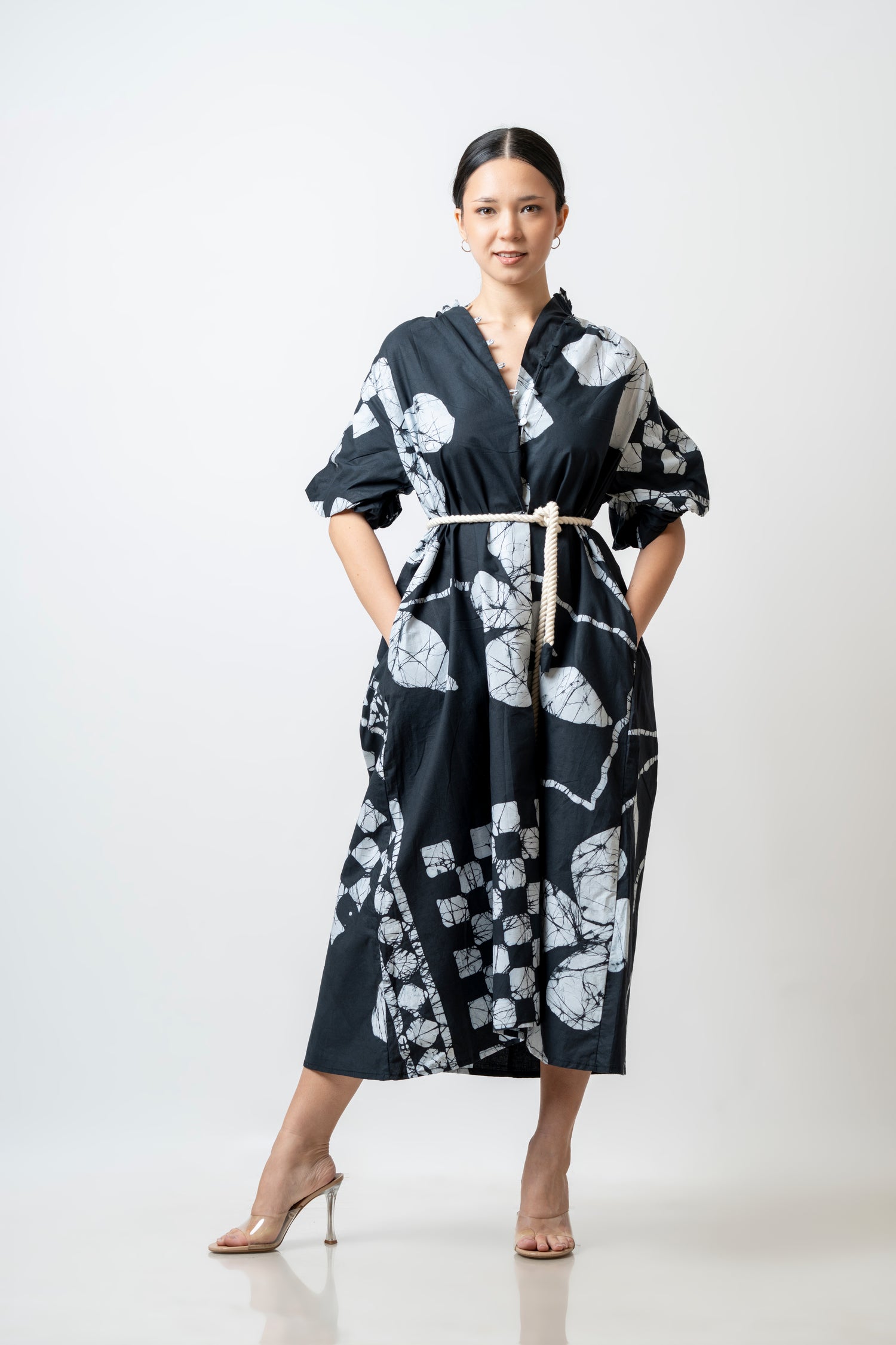 Black Puff Grace Midi Dress