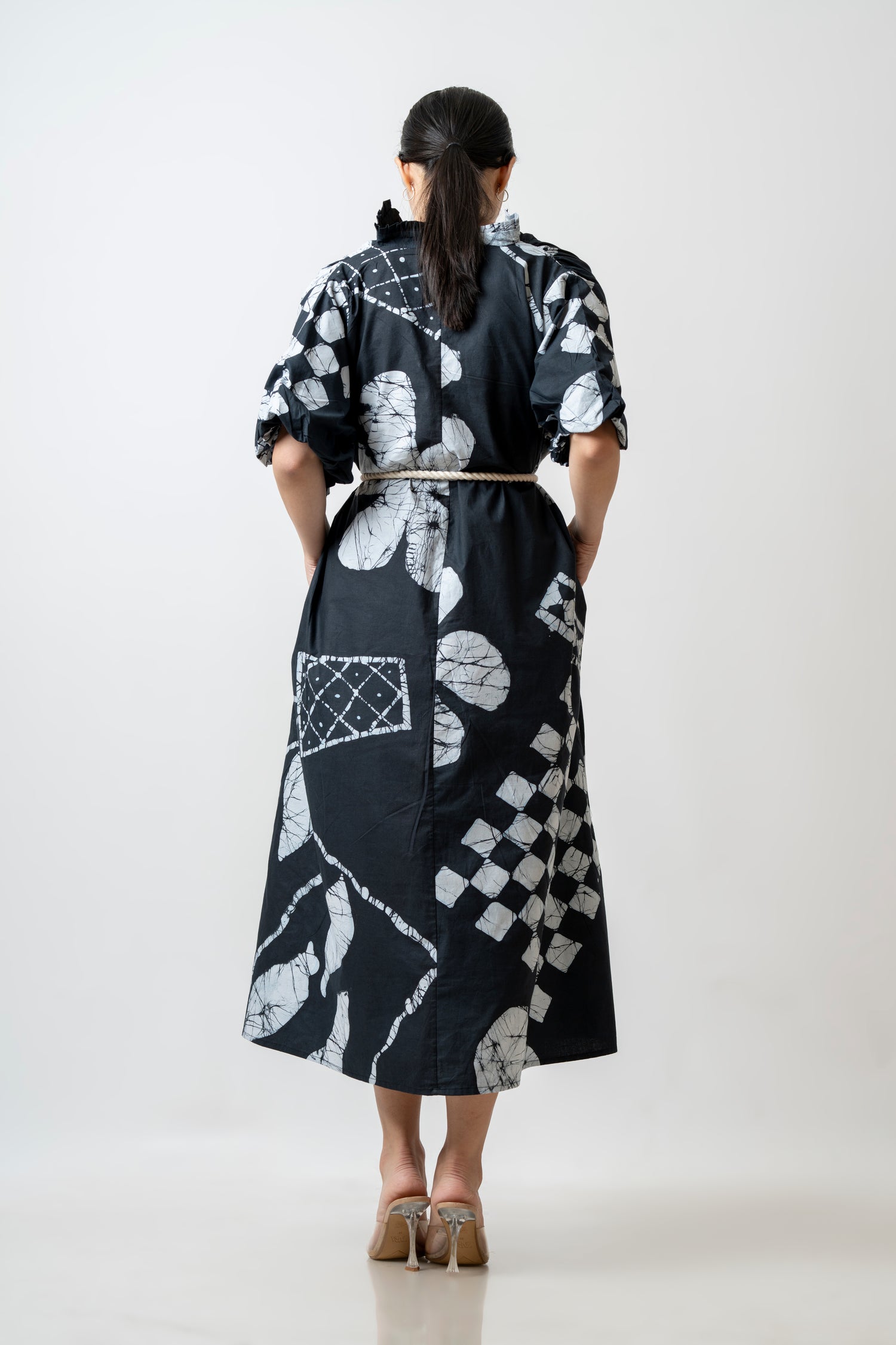 Black Puff Grace Midi Dress