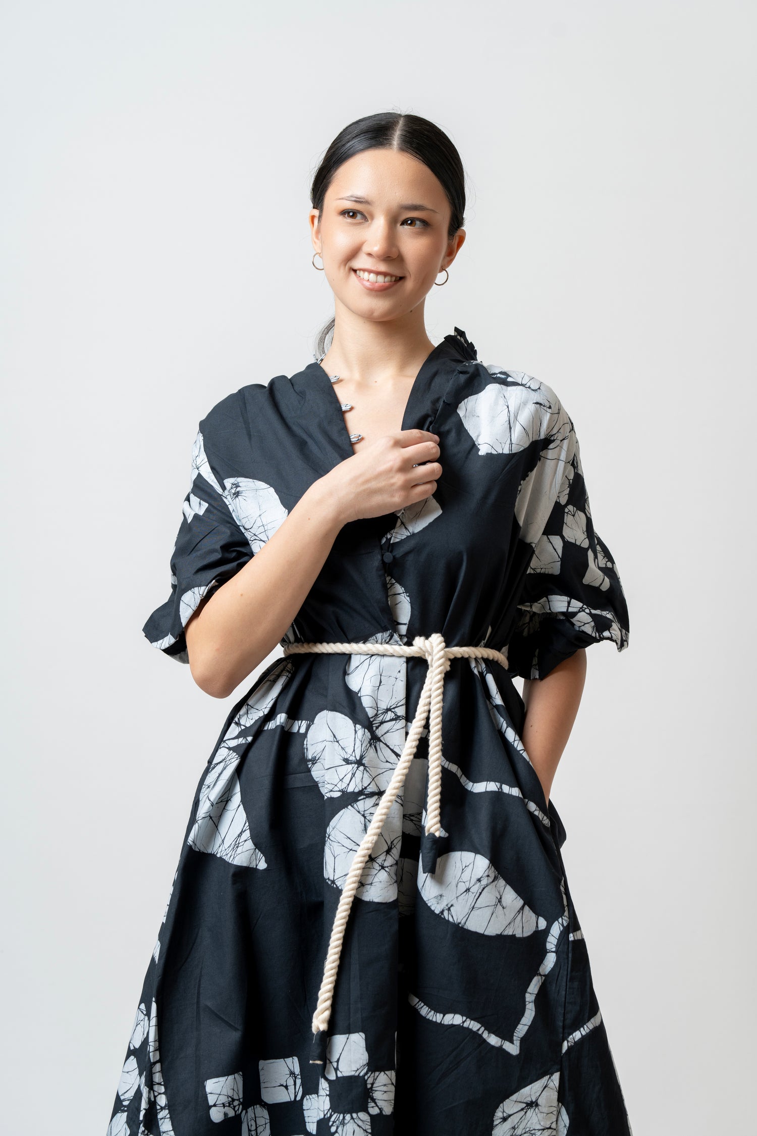 Black Puff Grace Midi Dress