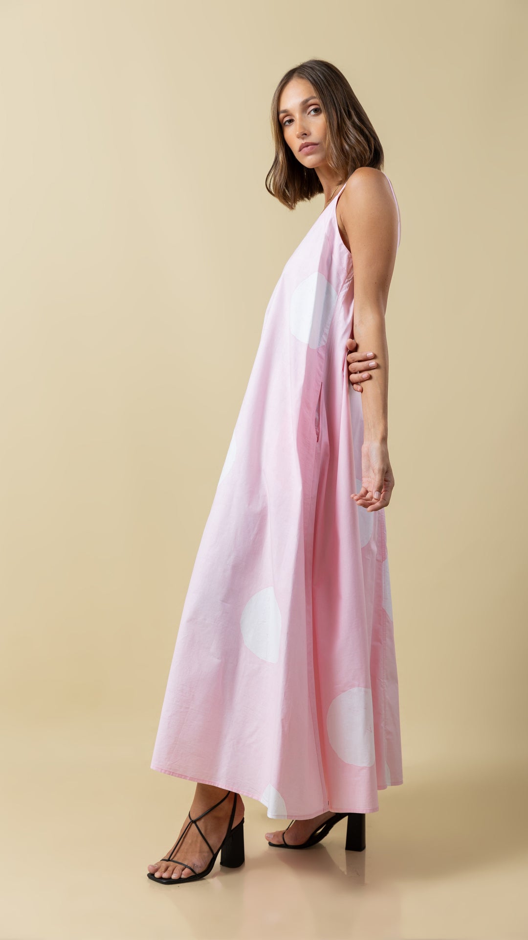 Pink Polka Dot Perfection: Versatile Long Strap Dress