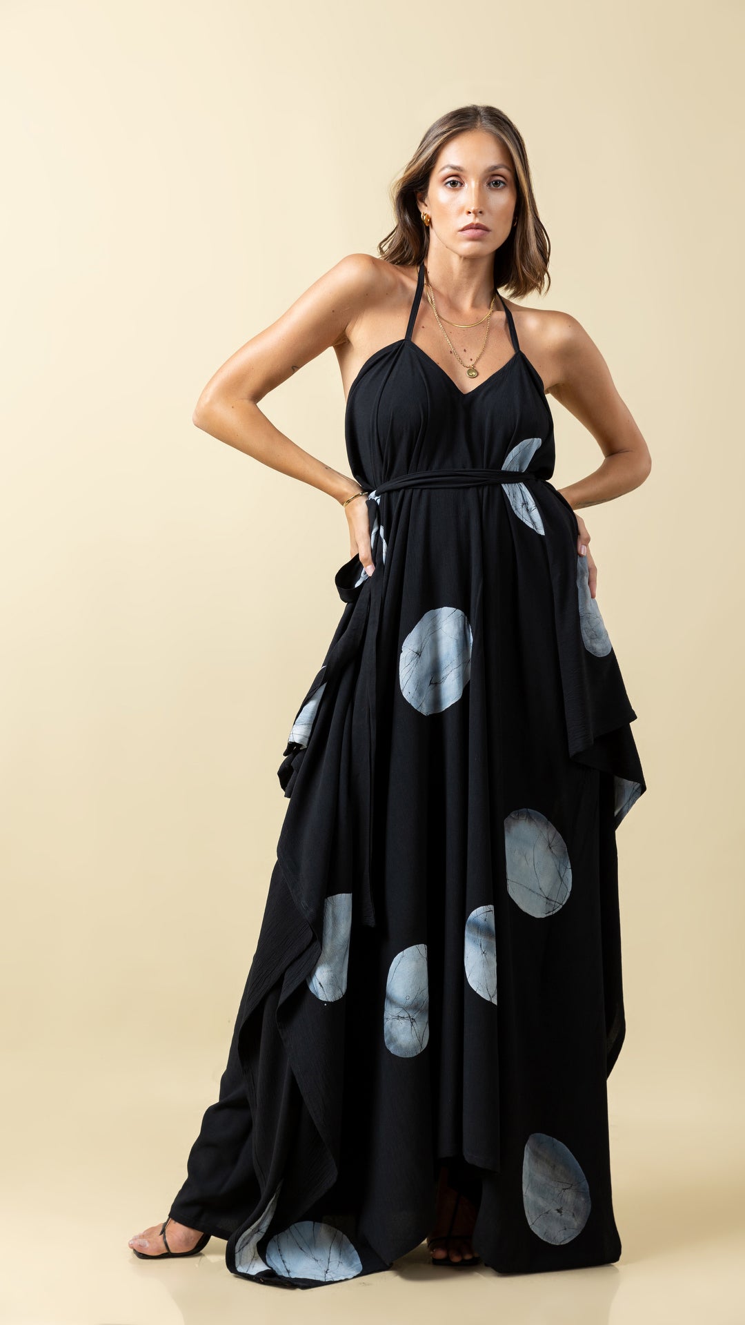 Black Kaftan with Polka Dot