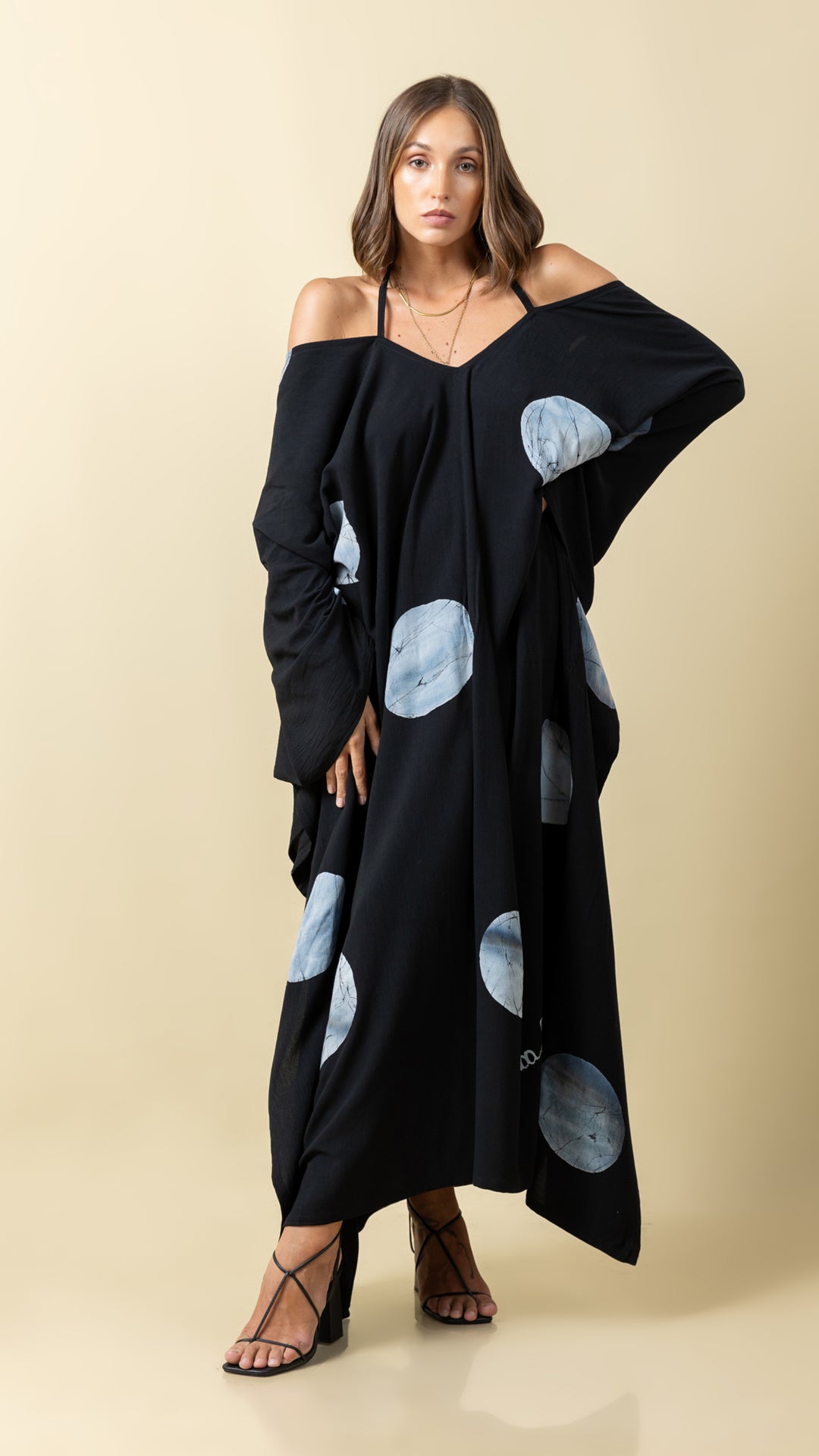 Black Kaftan with Polka Dot