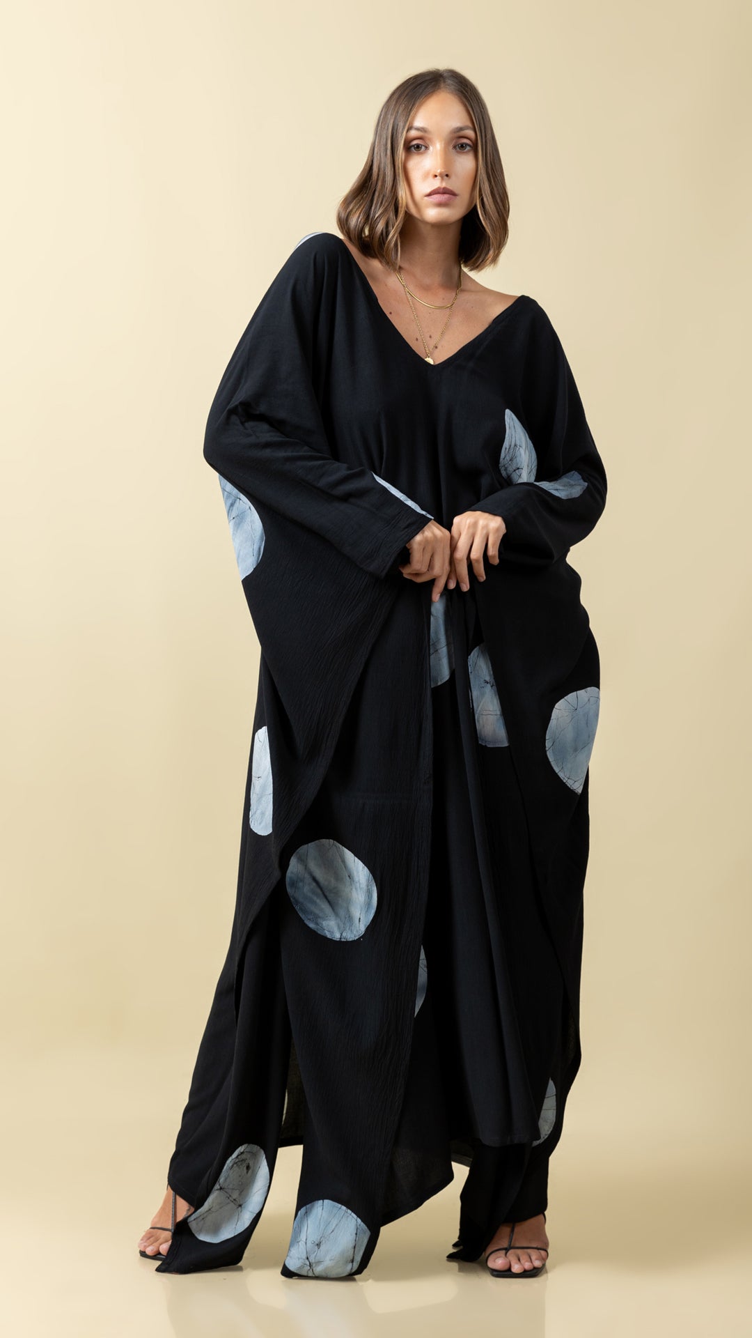 Black Kaftan with Polka Dot