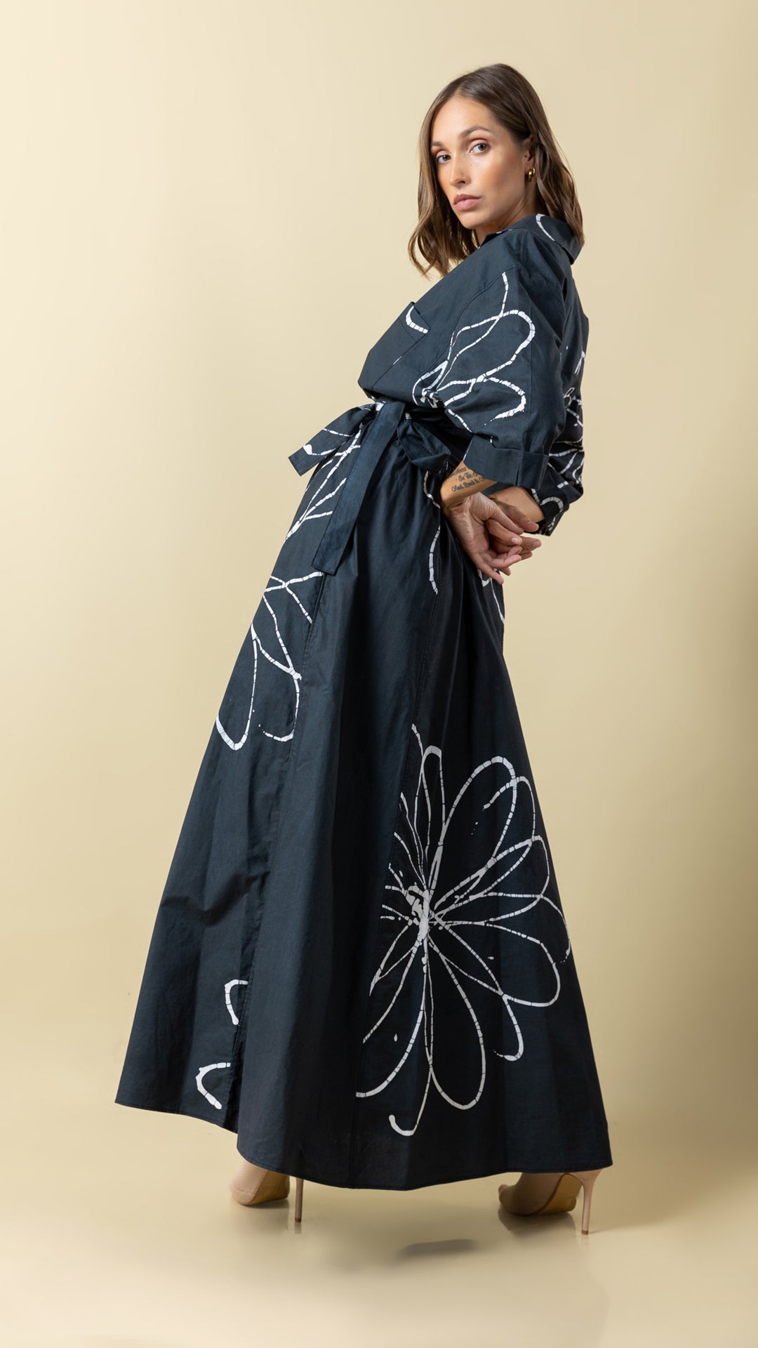 Cotton Breeze: Black Short Sleeve Long Dress