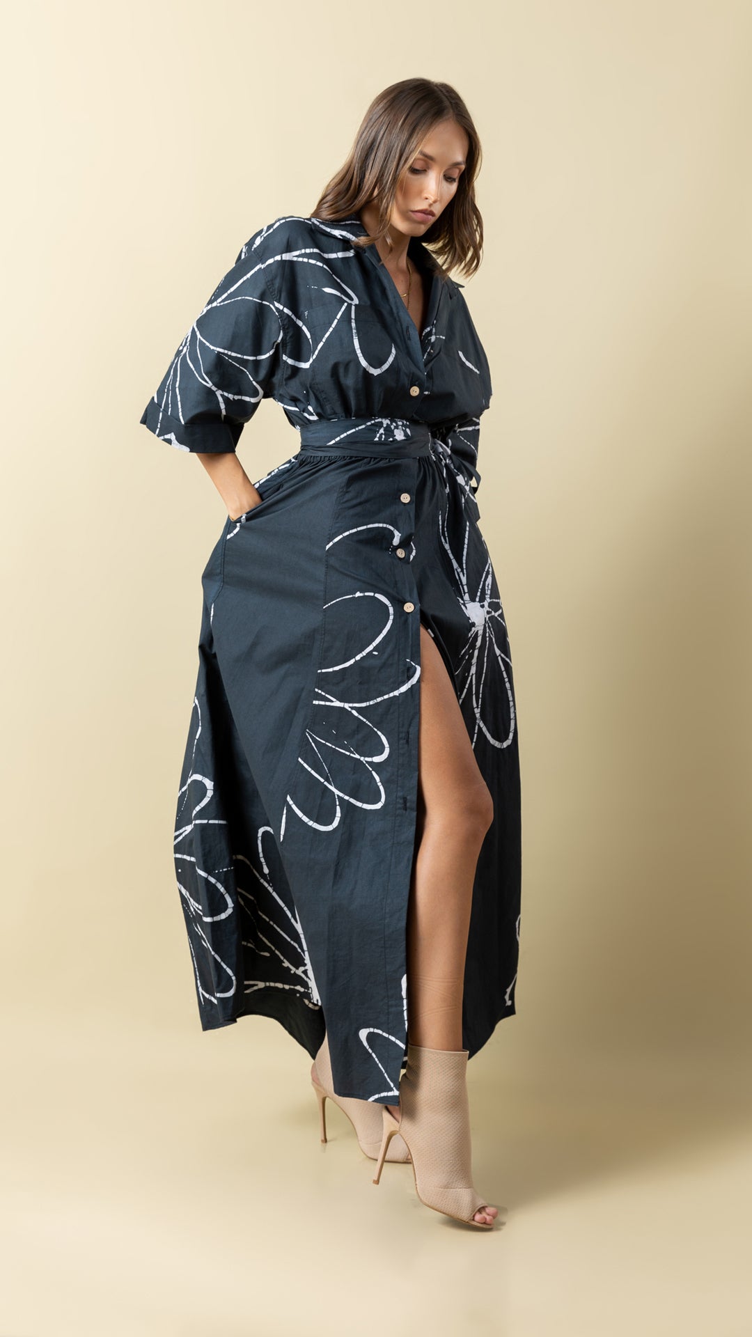 Cotton Breeze: Black Short Sleeve Long Dress