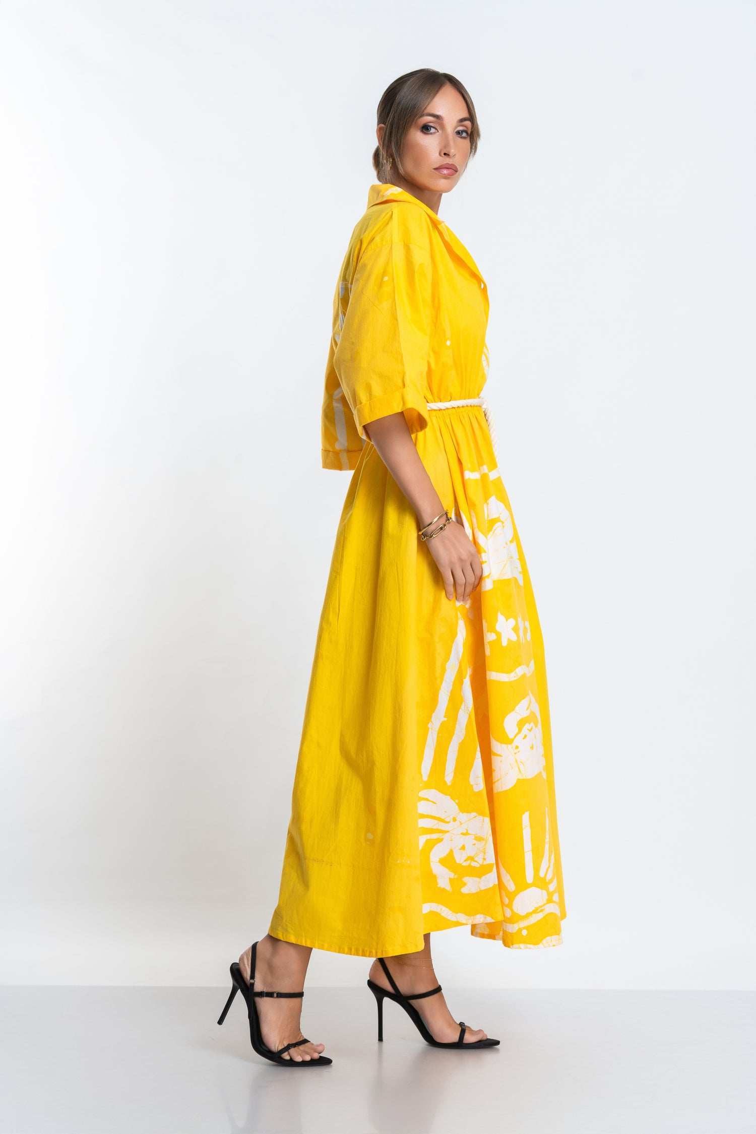 Crab Shore Yellow Long Shirt Dress