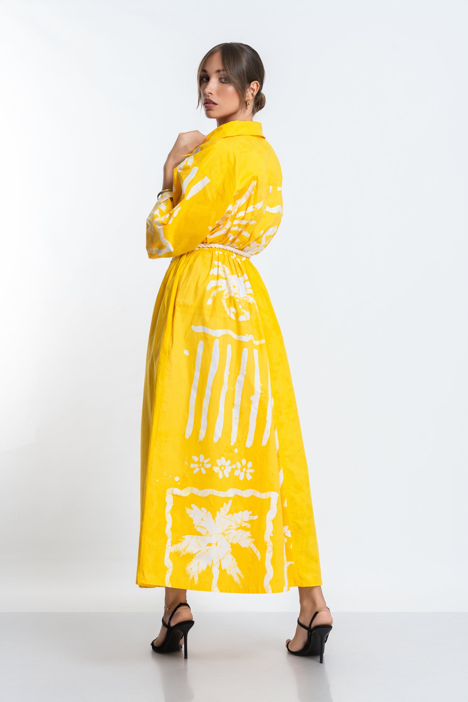 Crab Shore Yellow Long Shirt Dress