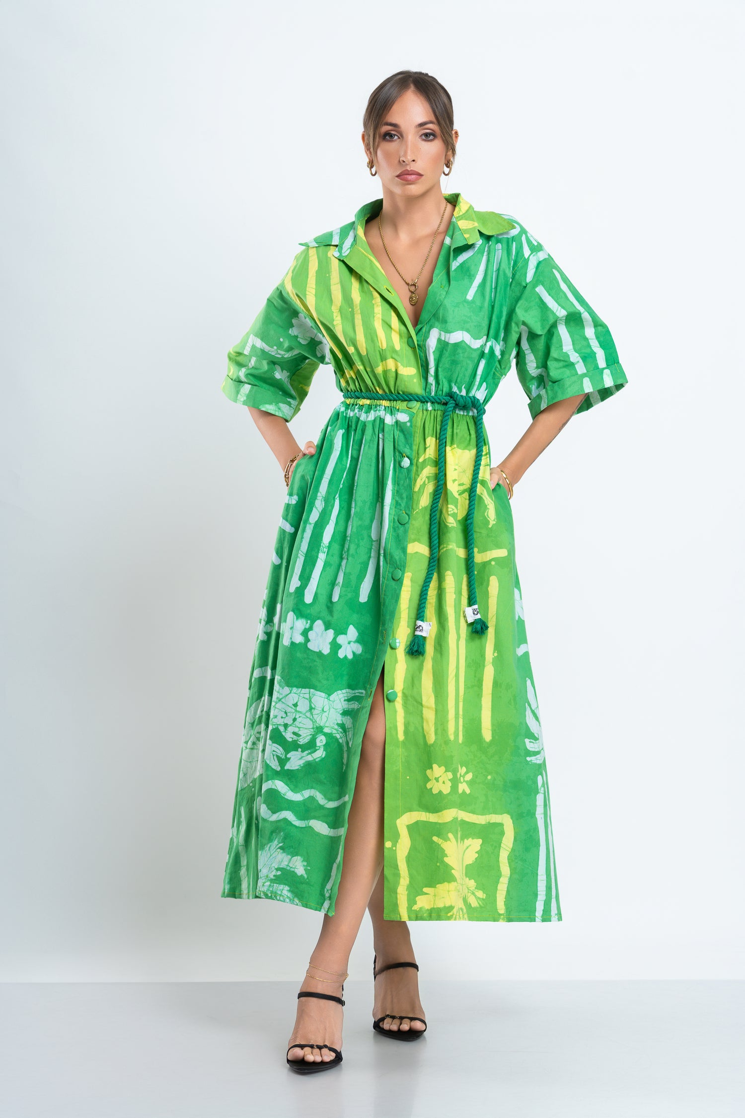 Crab Shore Green Long Shirt Dress
