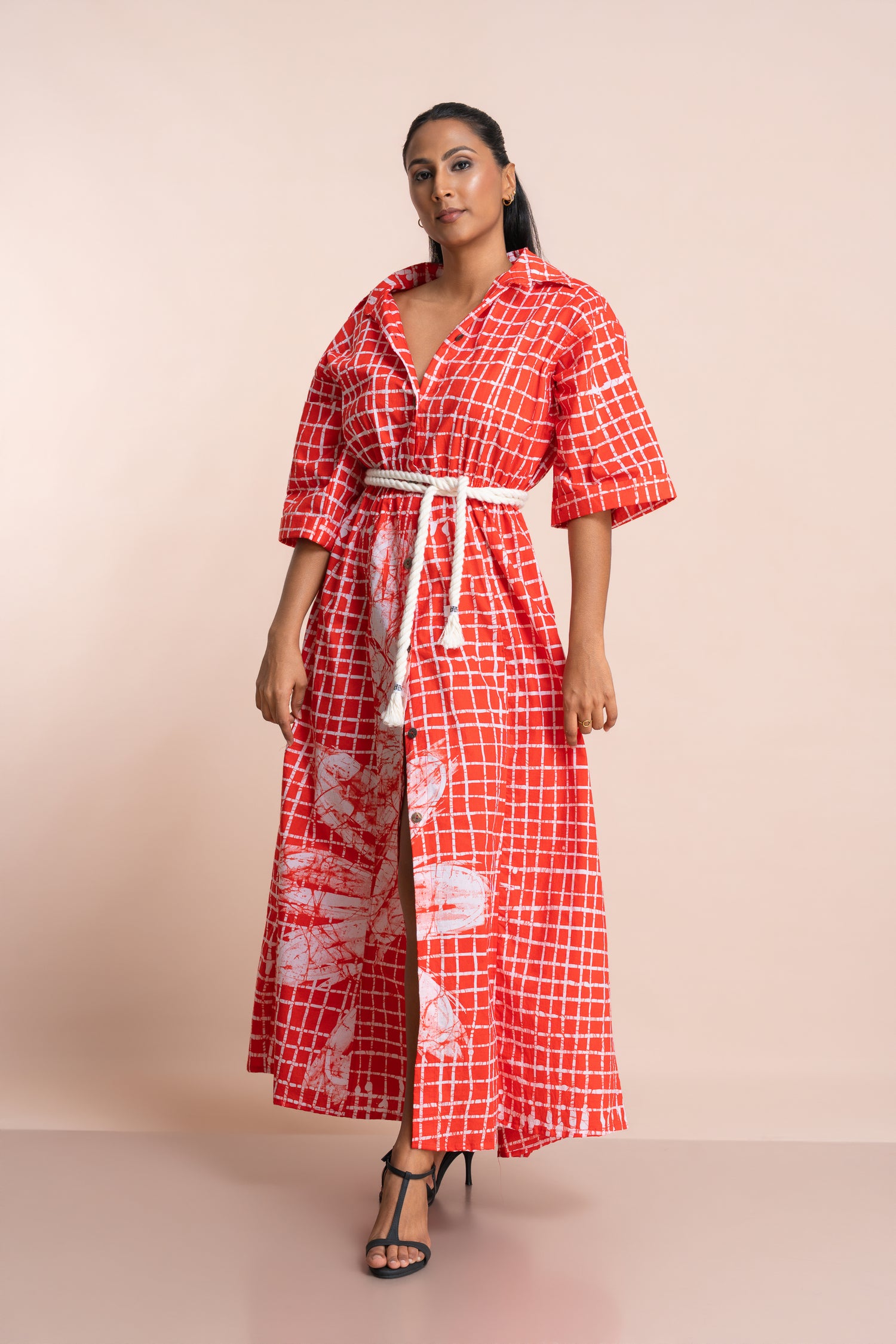 Abstract Bloom Check Shirt Dress