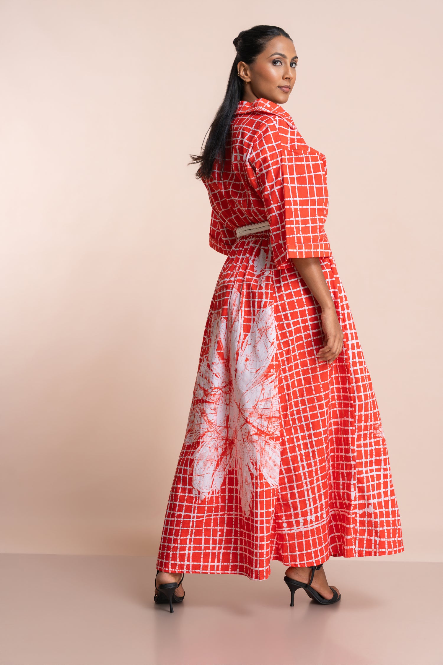 Abstract Bloom Check Shirt Dress