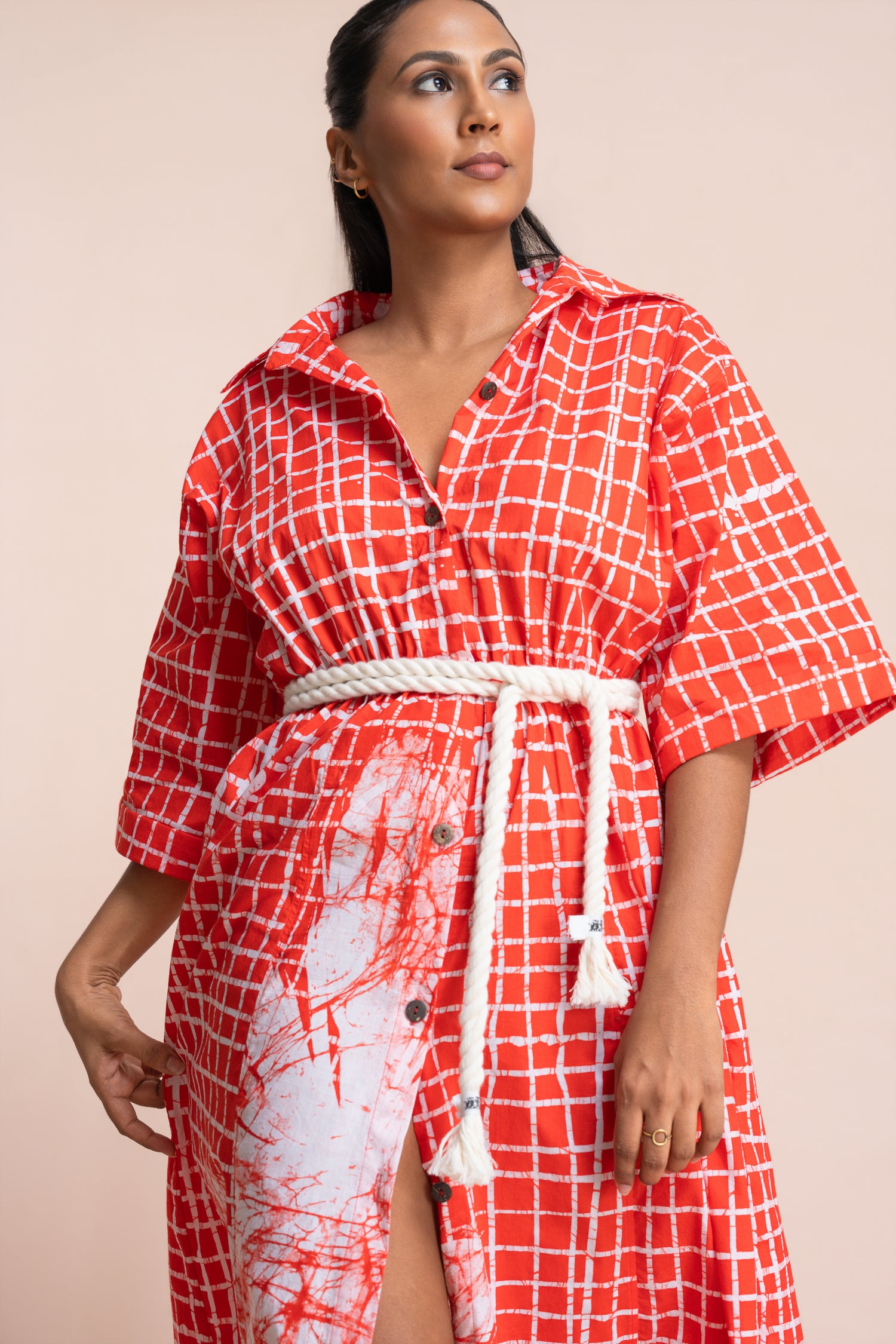 Abstract Bloom Check Shirt Dress